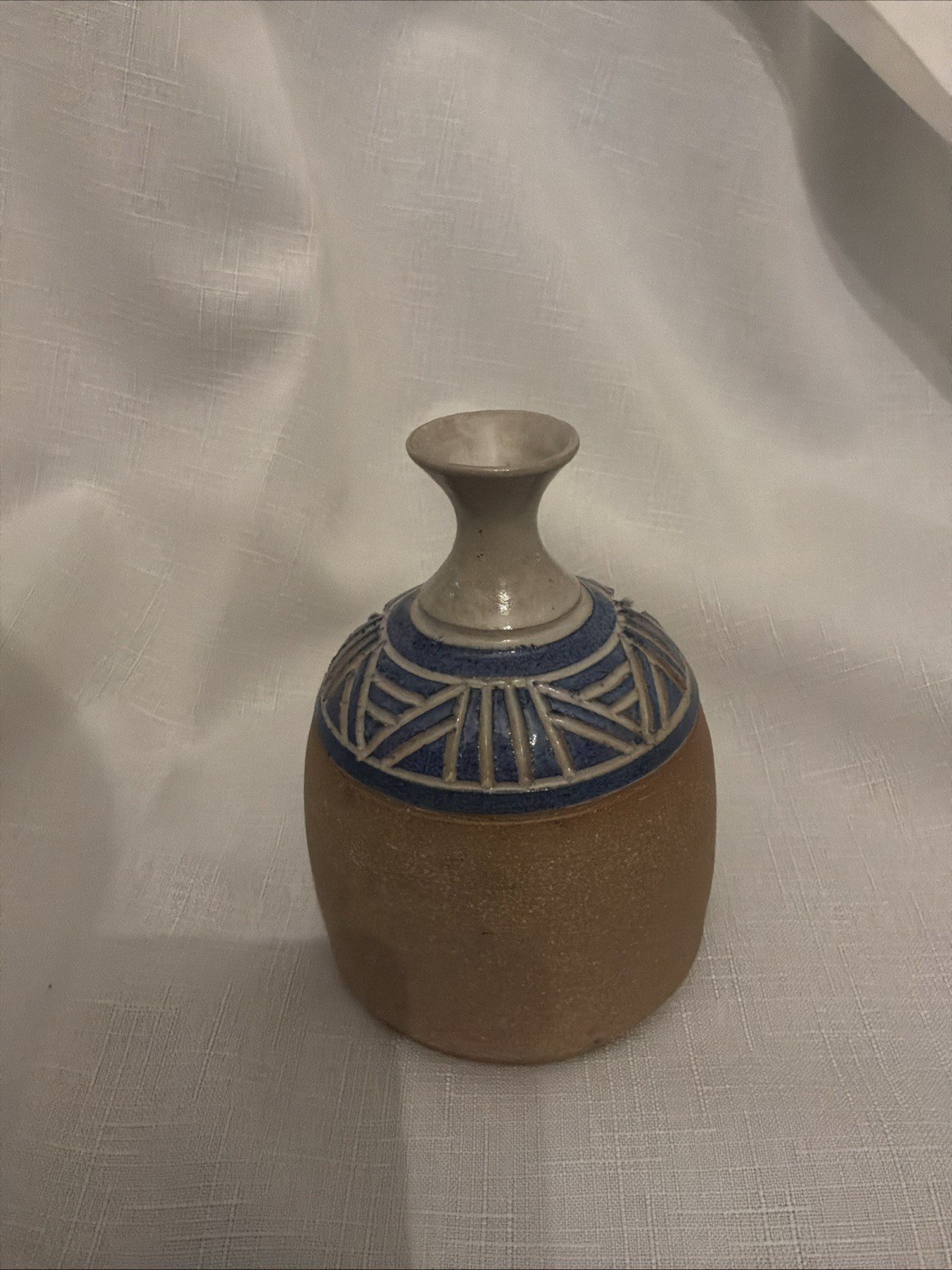 Handmade Ceramic Vase Abstract Geometric Pattern Decorative Signed