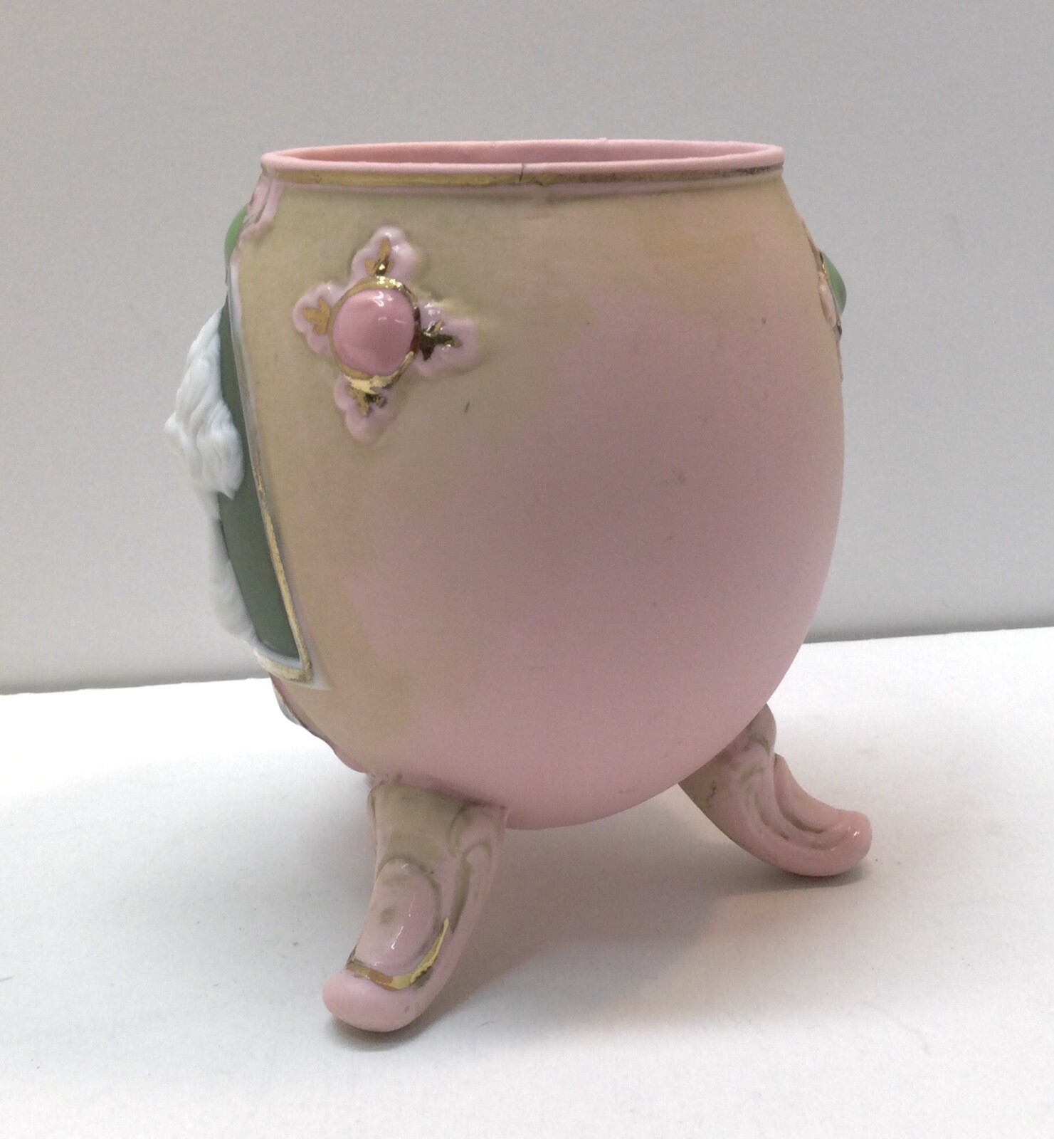 Antique Schafer Vater Rudolstadt Jasperware Three Footed Jeweled Vase