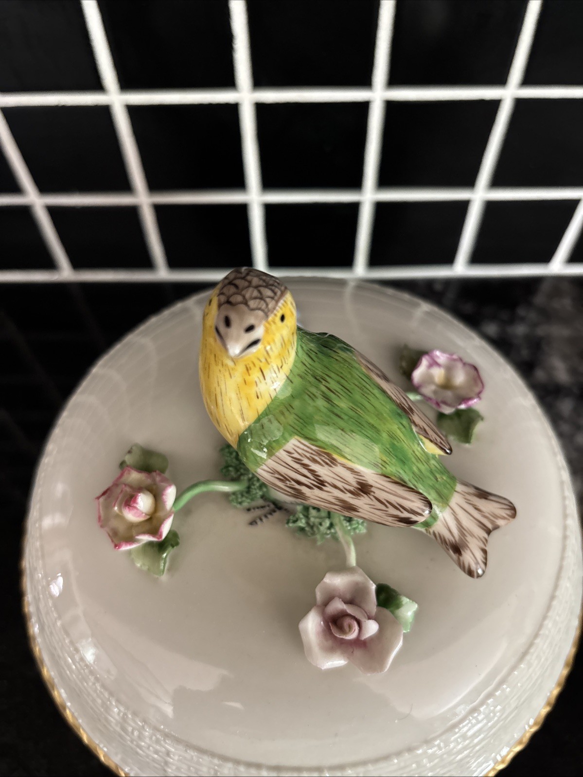 Vintage Zaccagnini Italy Porcelain Bird Trinket Box / Lidded Dish, Hand Painted