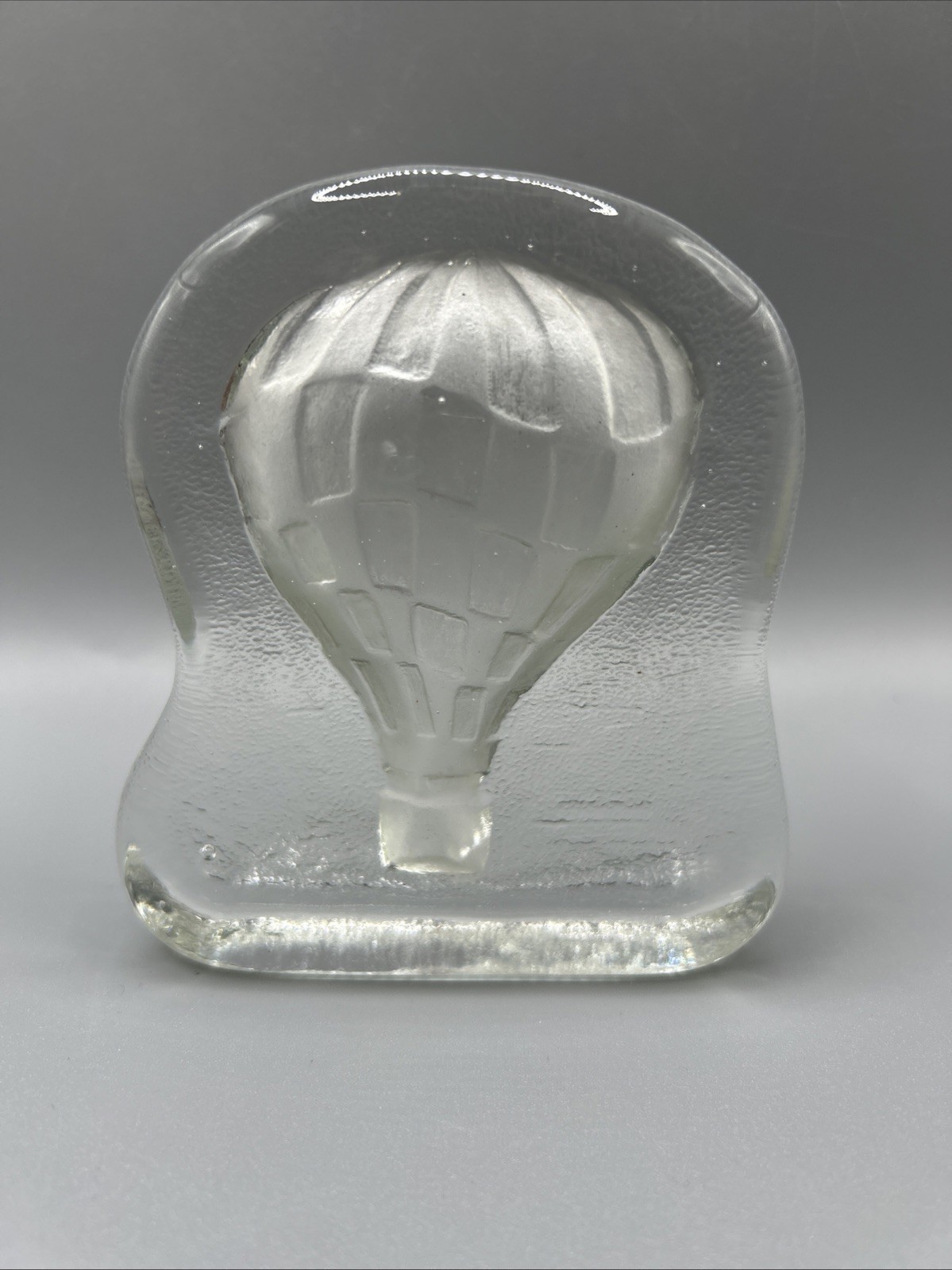 Vintage Hot Air Balloon Paperweight Clear Glass Heavy 3.75″T (Cavity Back) w/Box