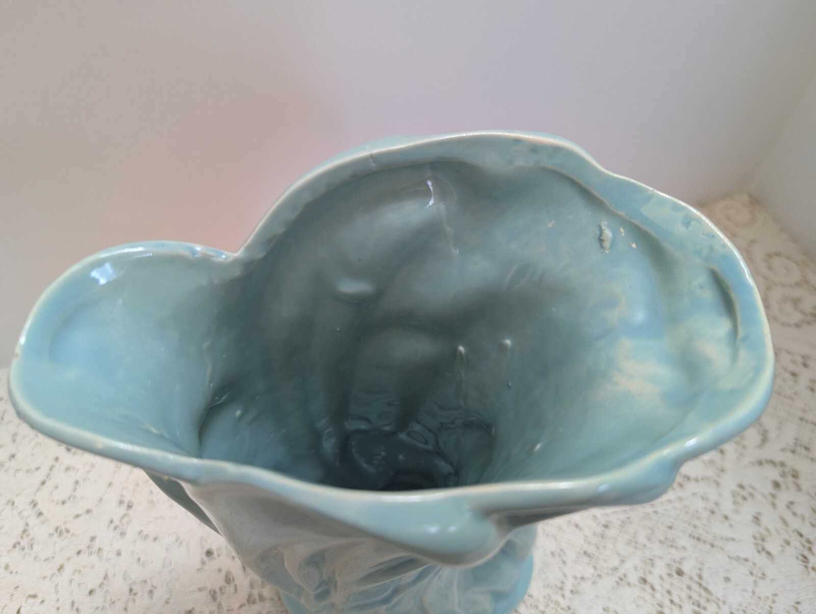 McCoy Pottery Matte Turquoise Swan Vase Vtg Classic 9.25 In.