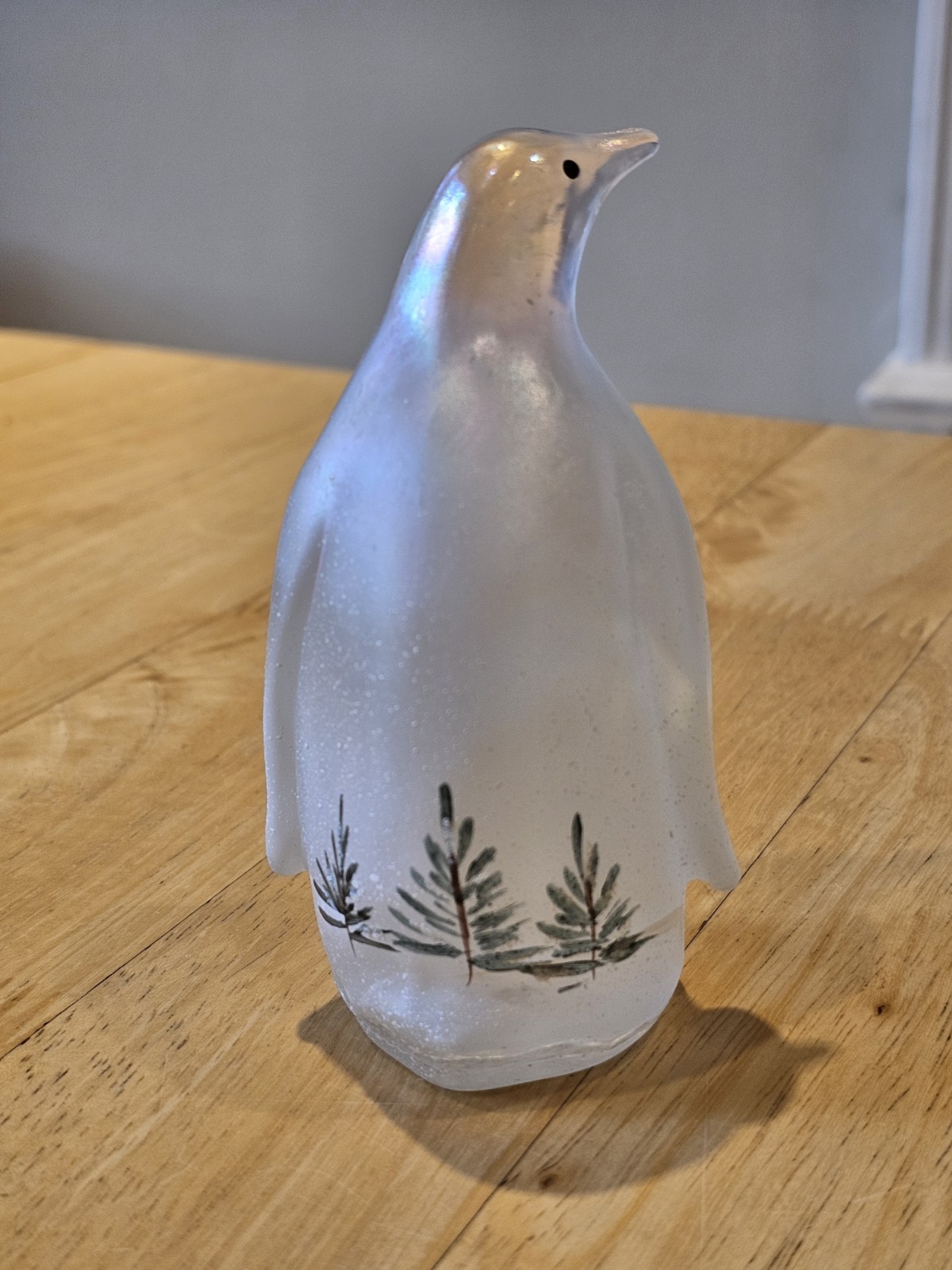Fenton Hand-Painted Art Glass Penguin – Woodland Frost on Iridescent Glass
