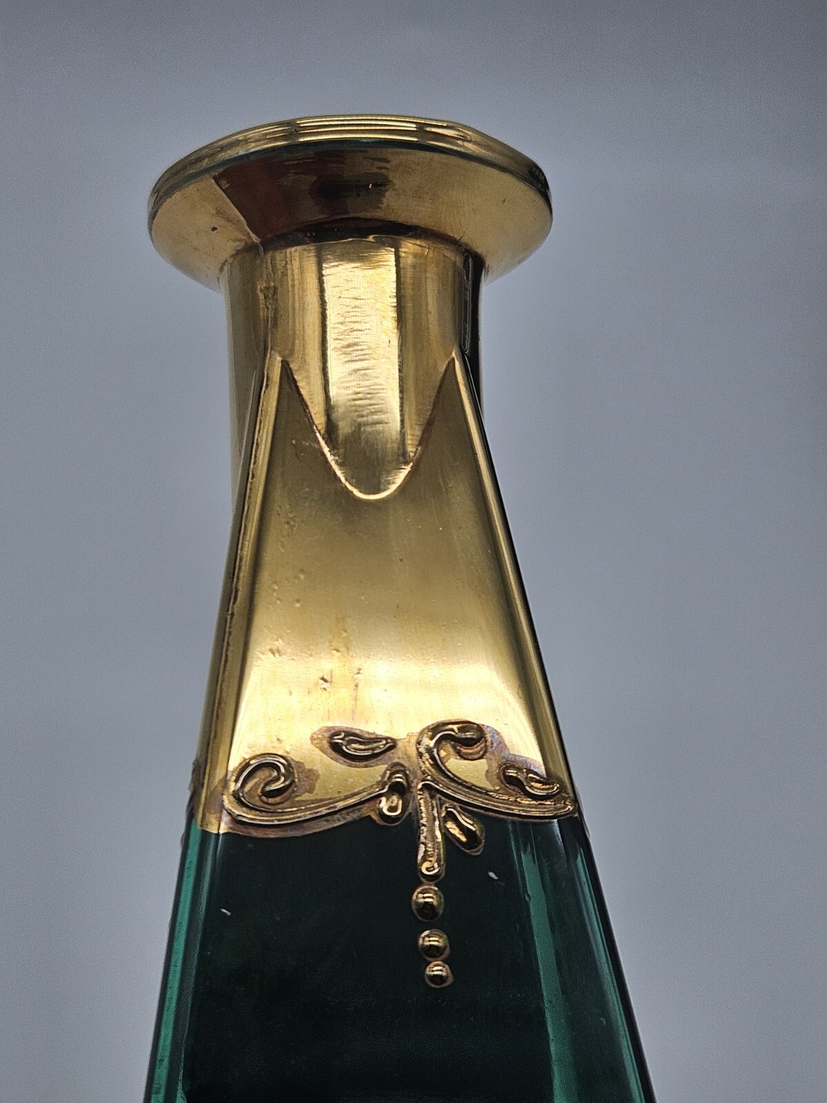 Venician Murano Glass Art Vase Emerald Green Gold Hand Painted Floral Bohemian