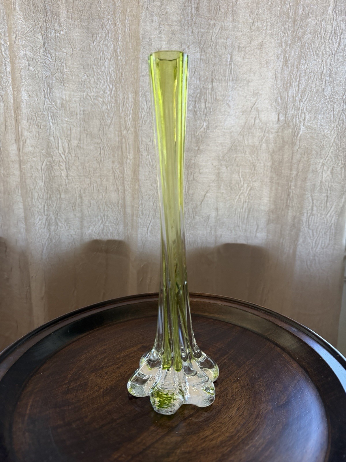Vintage Lime Green Hand Blown Art Vase | 13” Mid Century Modern Glass Vase