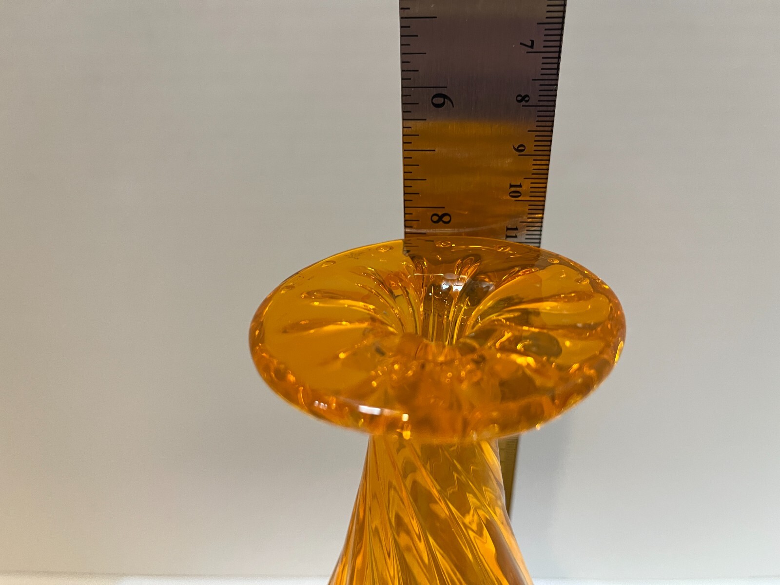 Orange Hand Blown Twist Art Glass w/Bubbles Vase Murano MCM style approx. 8 in
