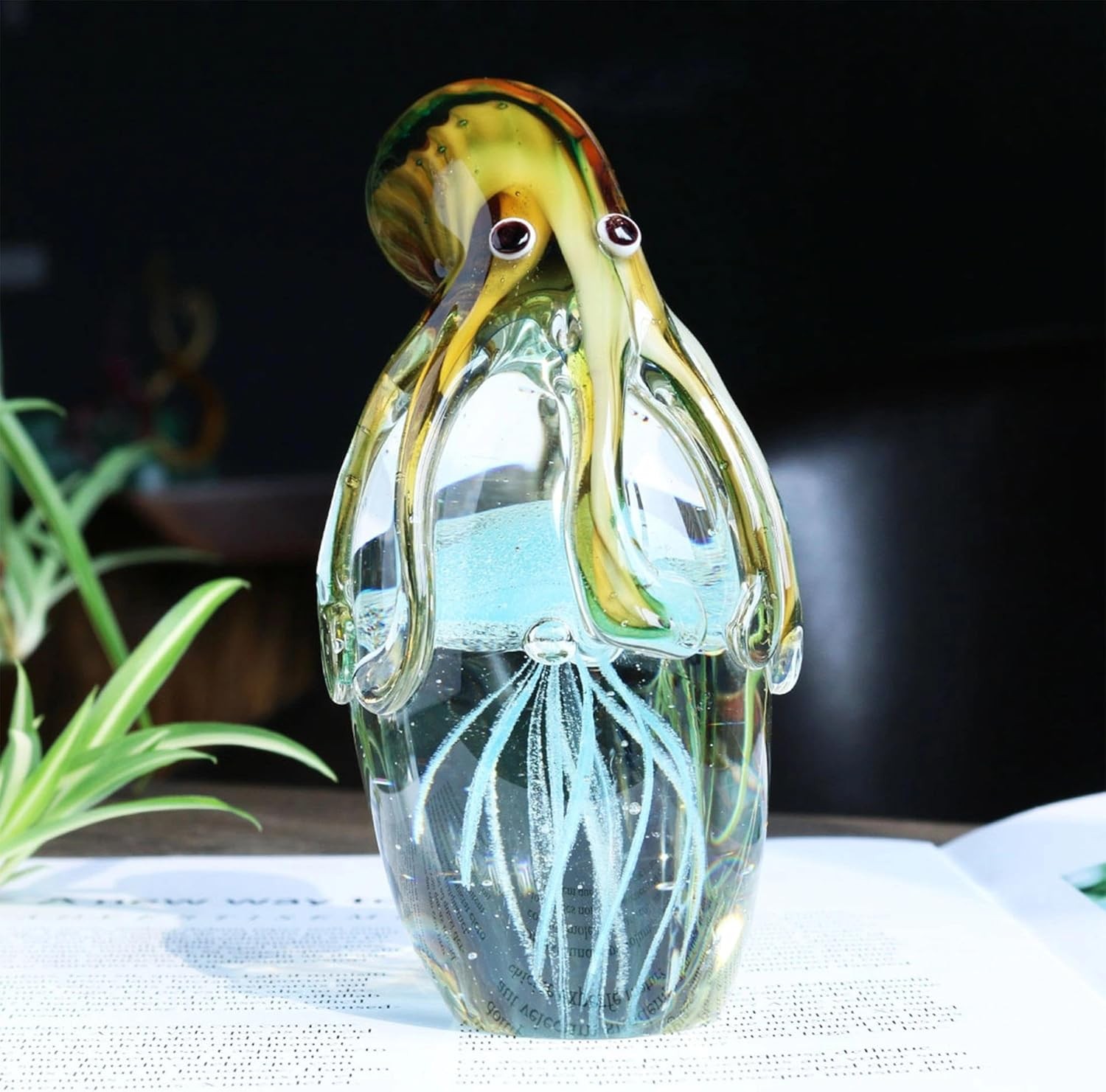 Glass Octopus Figurine for Home Decor 5.5″ Blown Glass Octopus Paperweight