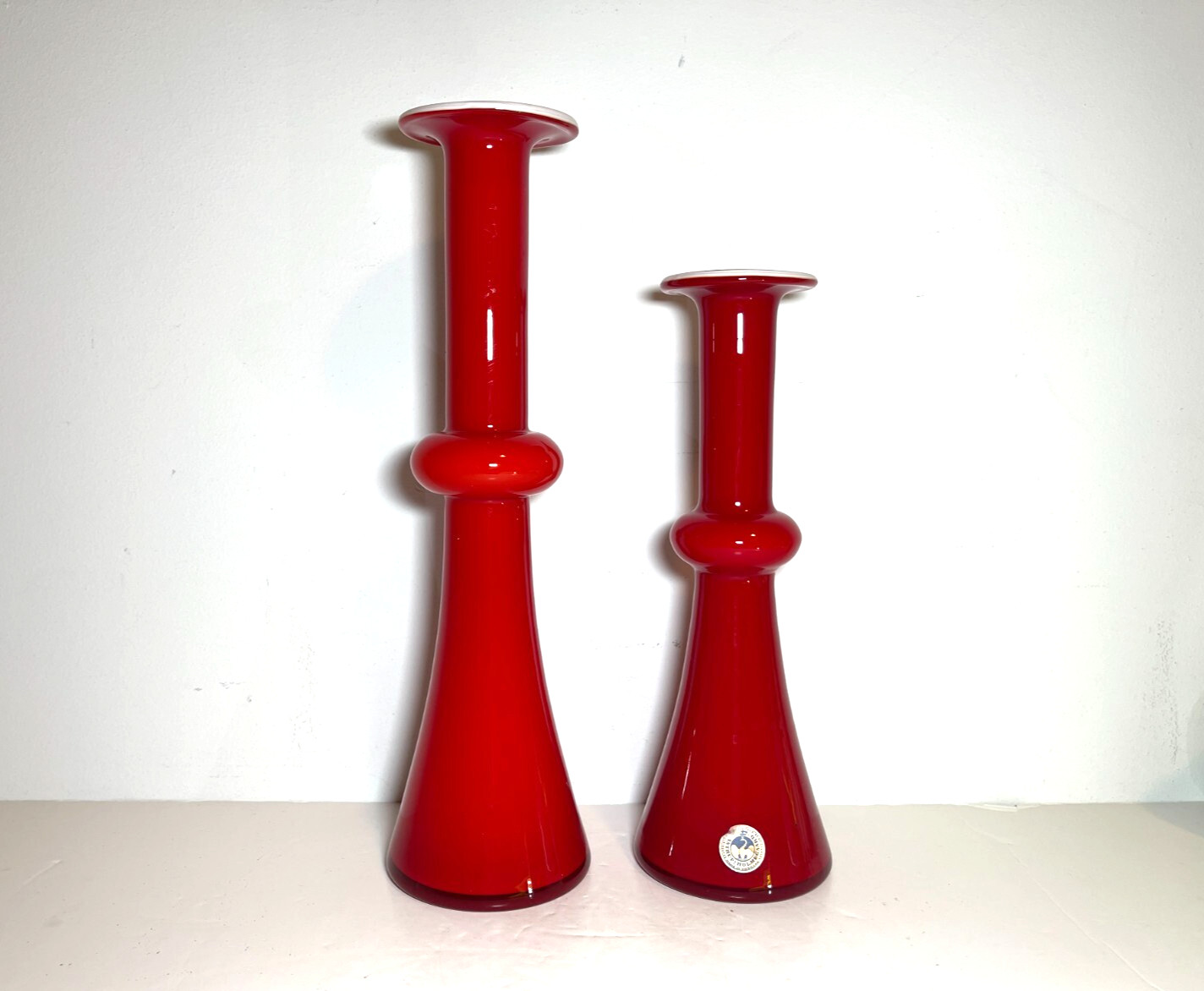 26cm Kastrup – Holmegaard Red Cased Glass Carnaby Vase by Per Lutken – Denmark