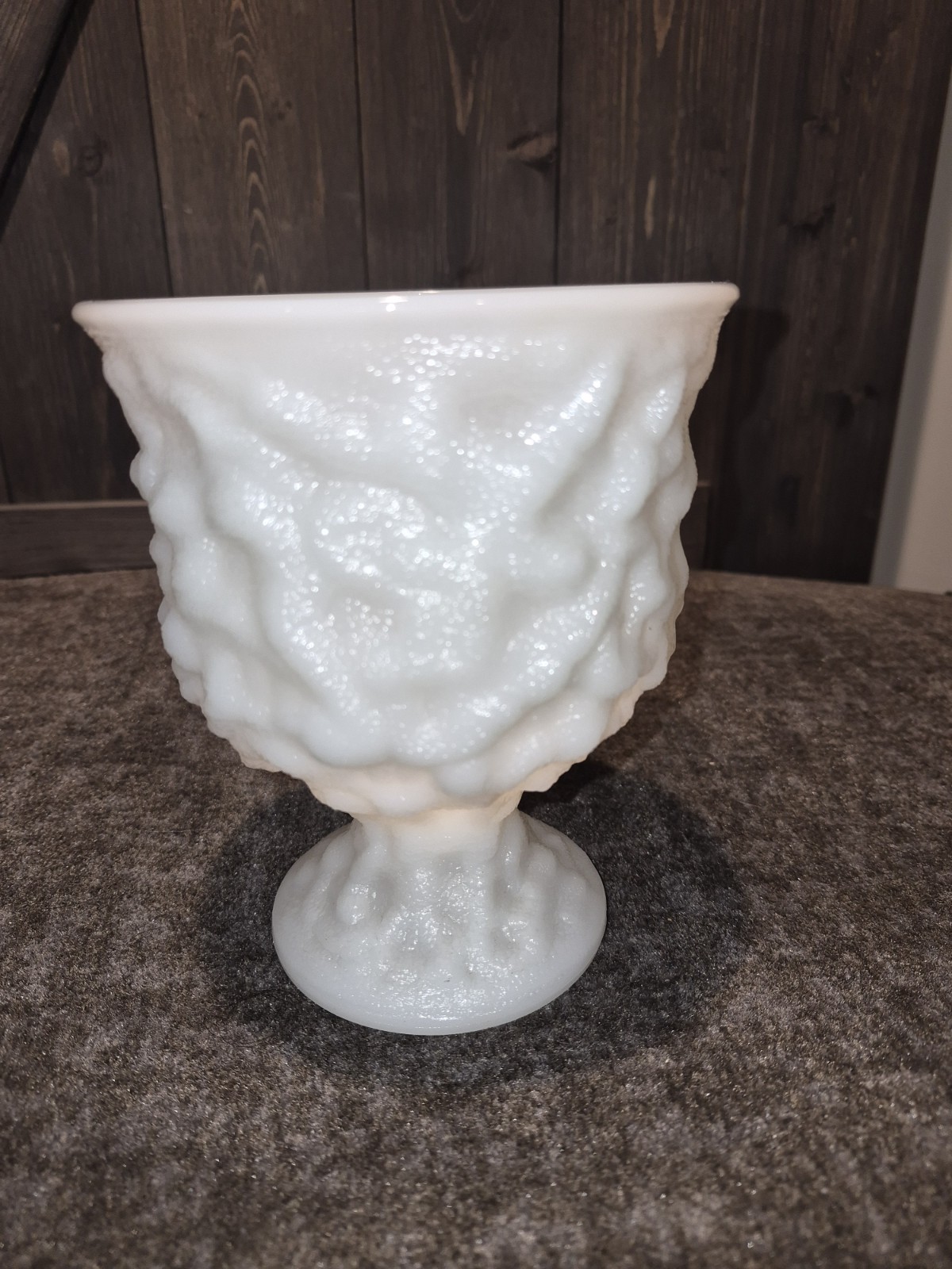 EO Brody Co Milk Glass Crinkled Pedestal Vase/ Planter 6.5″ M3000