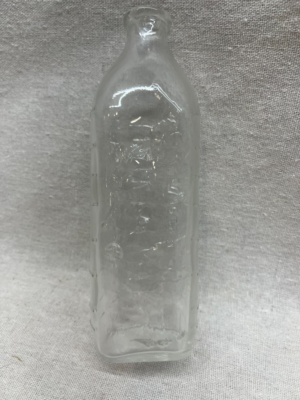 Vintage Hazel Atlas Glass Baby Bottle Embossed with Cat / Kittens Yarn 8 ounces