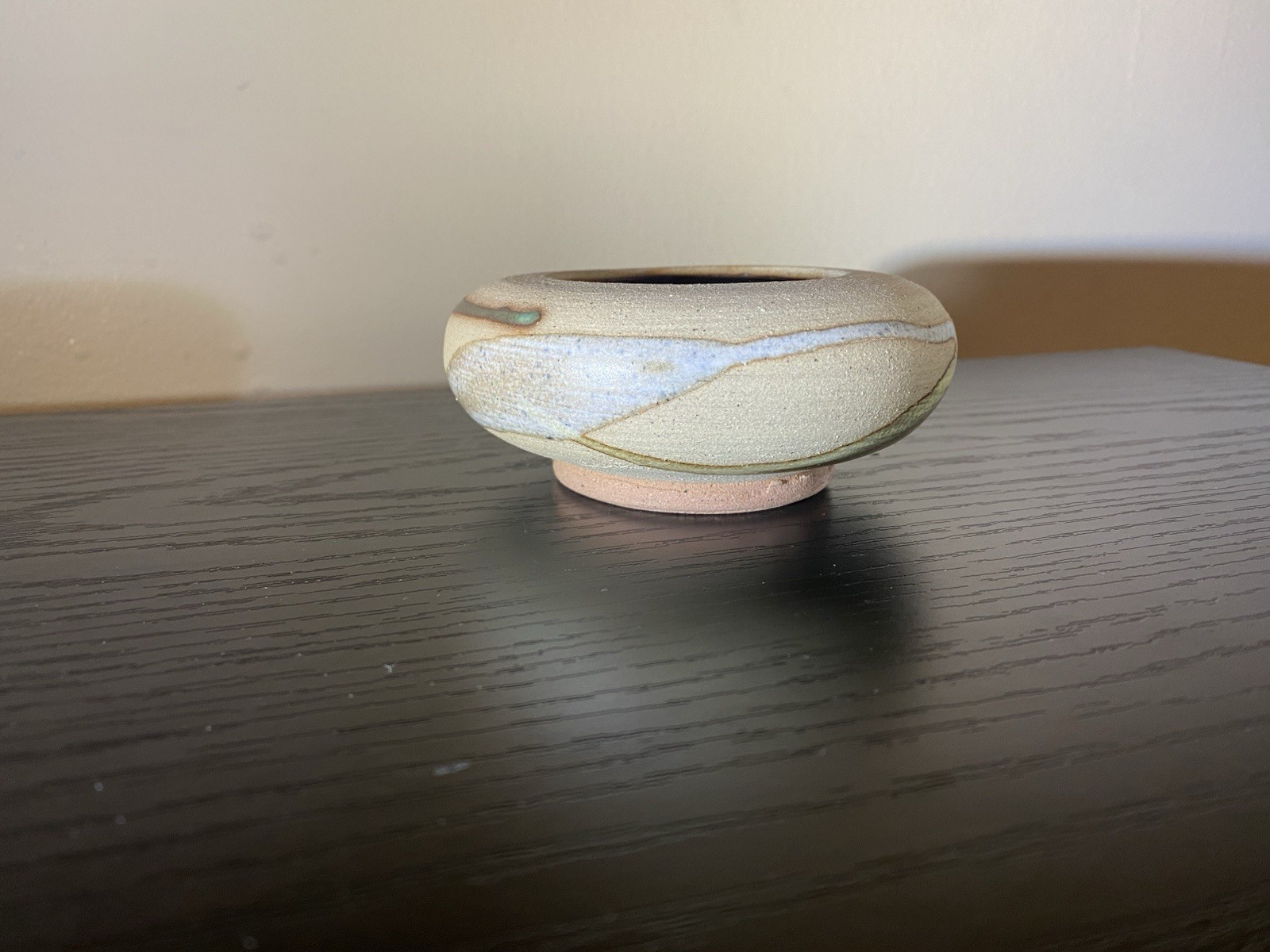 Studio Art Pottery Small Round Vase / Bowl Signed Drip Glaze Earth Tones 4”