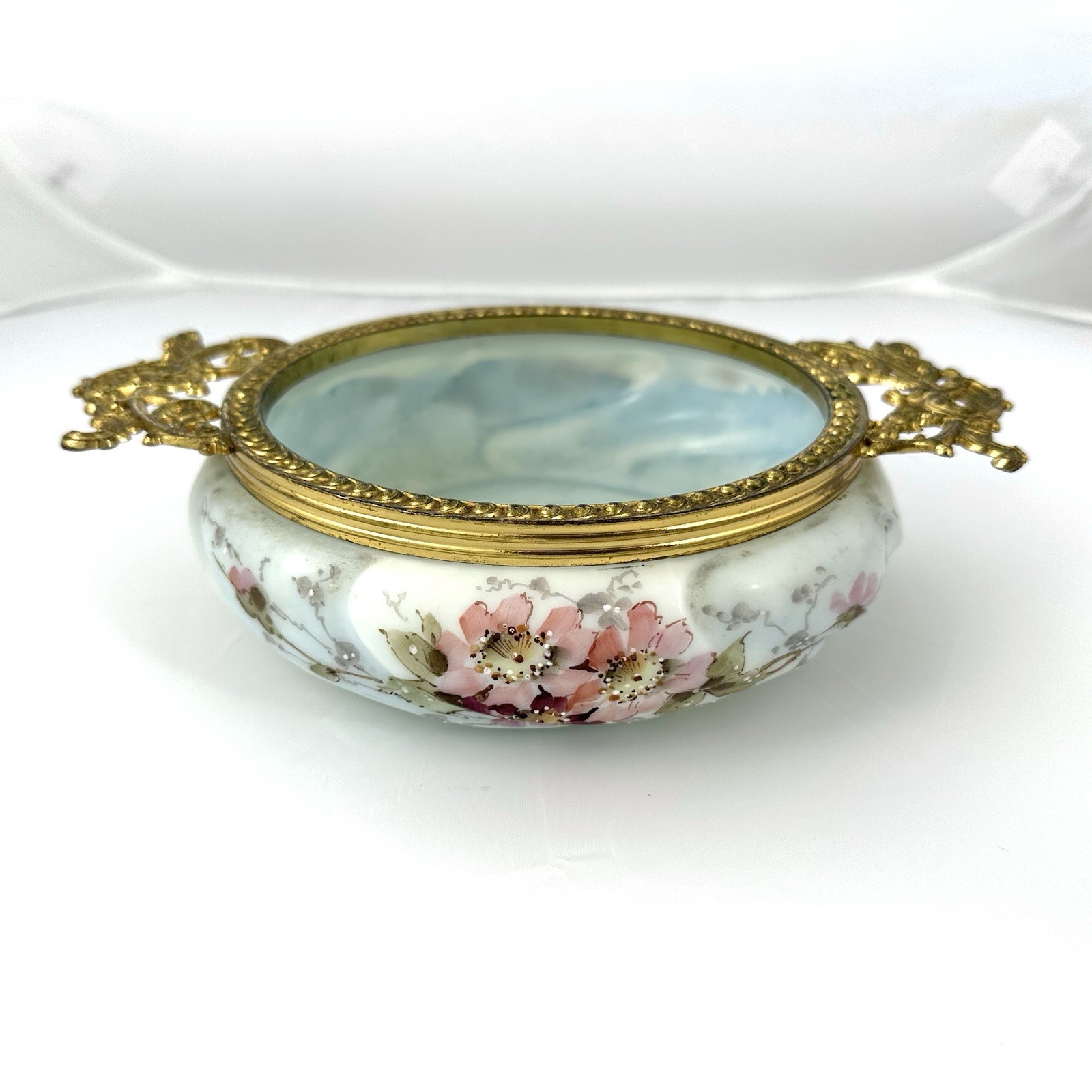 Antique C.F. Monroe Wave Crest Opalescent Glass Bowl With Gilded Trim ￼