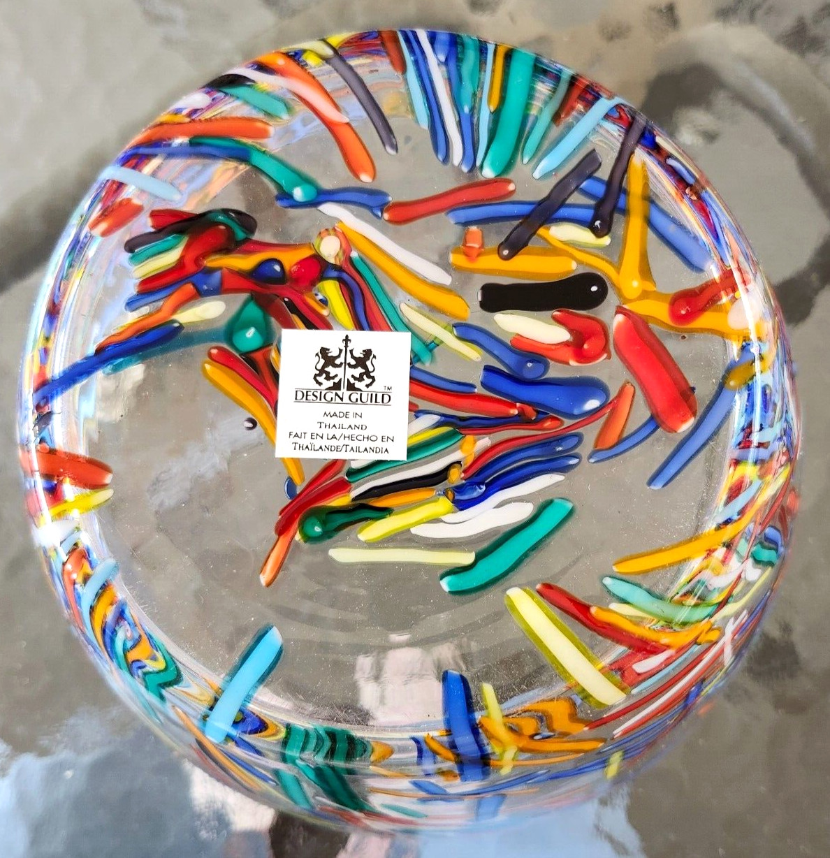 Design Guild Rose Bowl “FIREWORKS” – 9″ Art Glass – Handcrafted -New