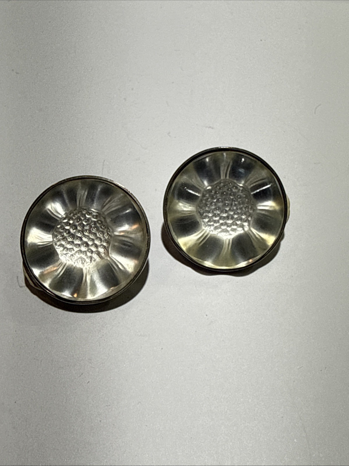 Vintage Lalique Glass Floral Design Sterling Silver Clip On Earrings