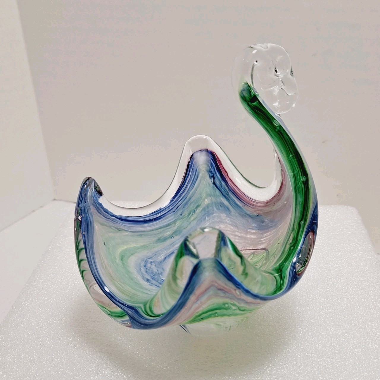 Murano Art Multicolor Glass Swan Trinket Dish Handblown Crystal Made In Italy