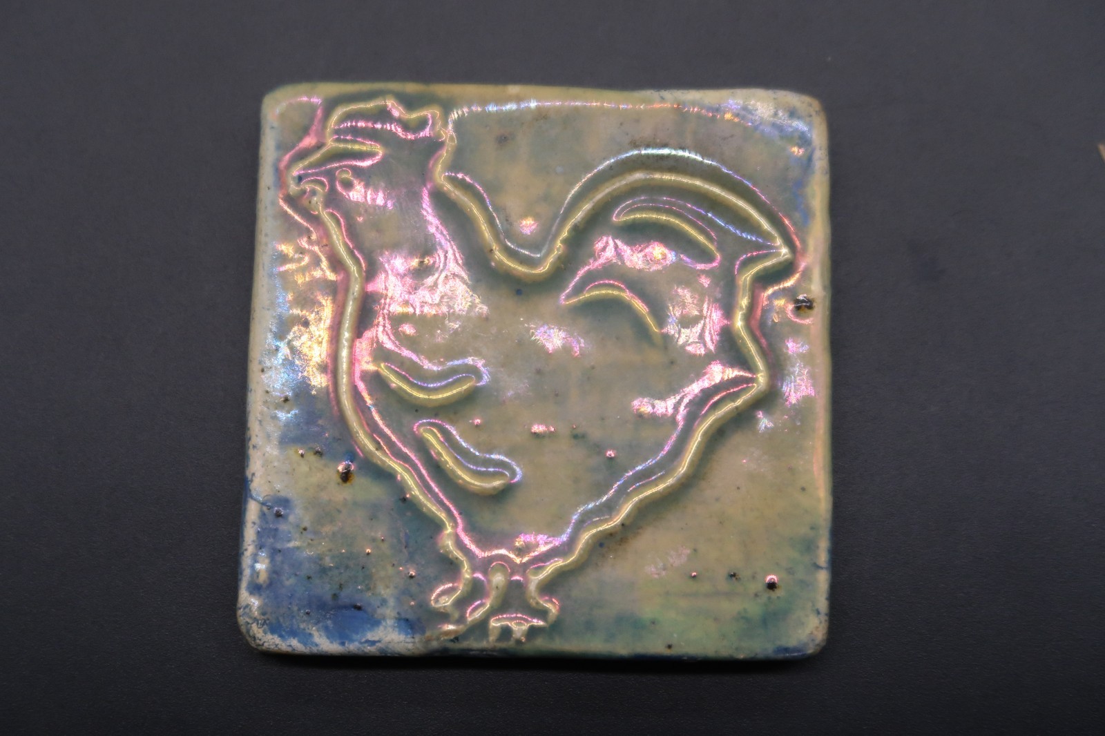 Vtg Pewabic Pottery Iridescent Chicken Tile Farm House Chic Backsplash Trivet