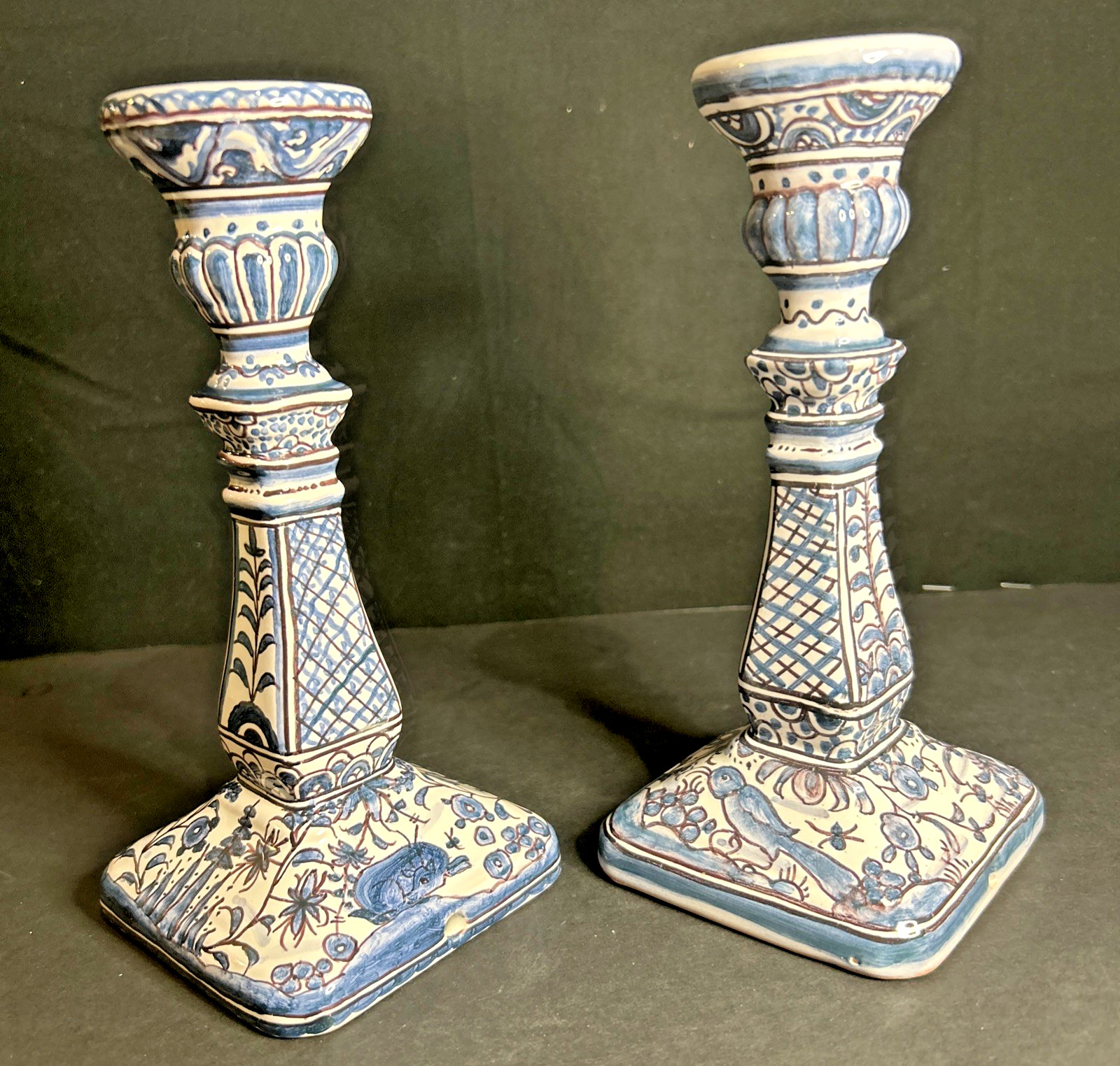 Vintage Estrela De Conimbriga Portugal Candlesticks 7.25” Hand Painted Pair