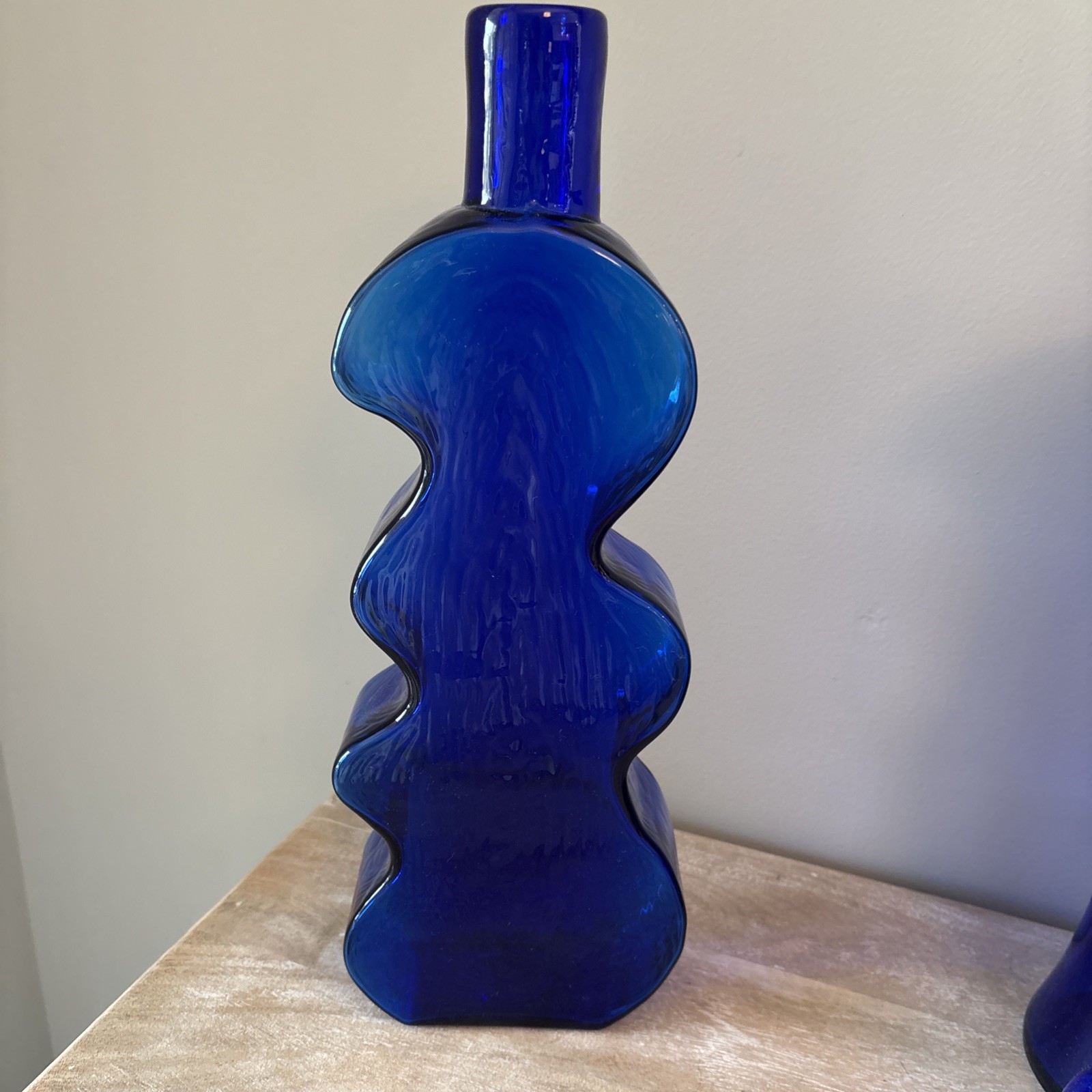 Vintage Blenko Squiggly Wiggly Vase Wiggle Puzzle Art Glass Sapphire Blue