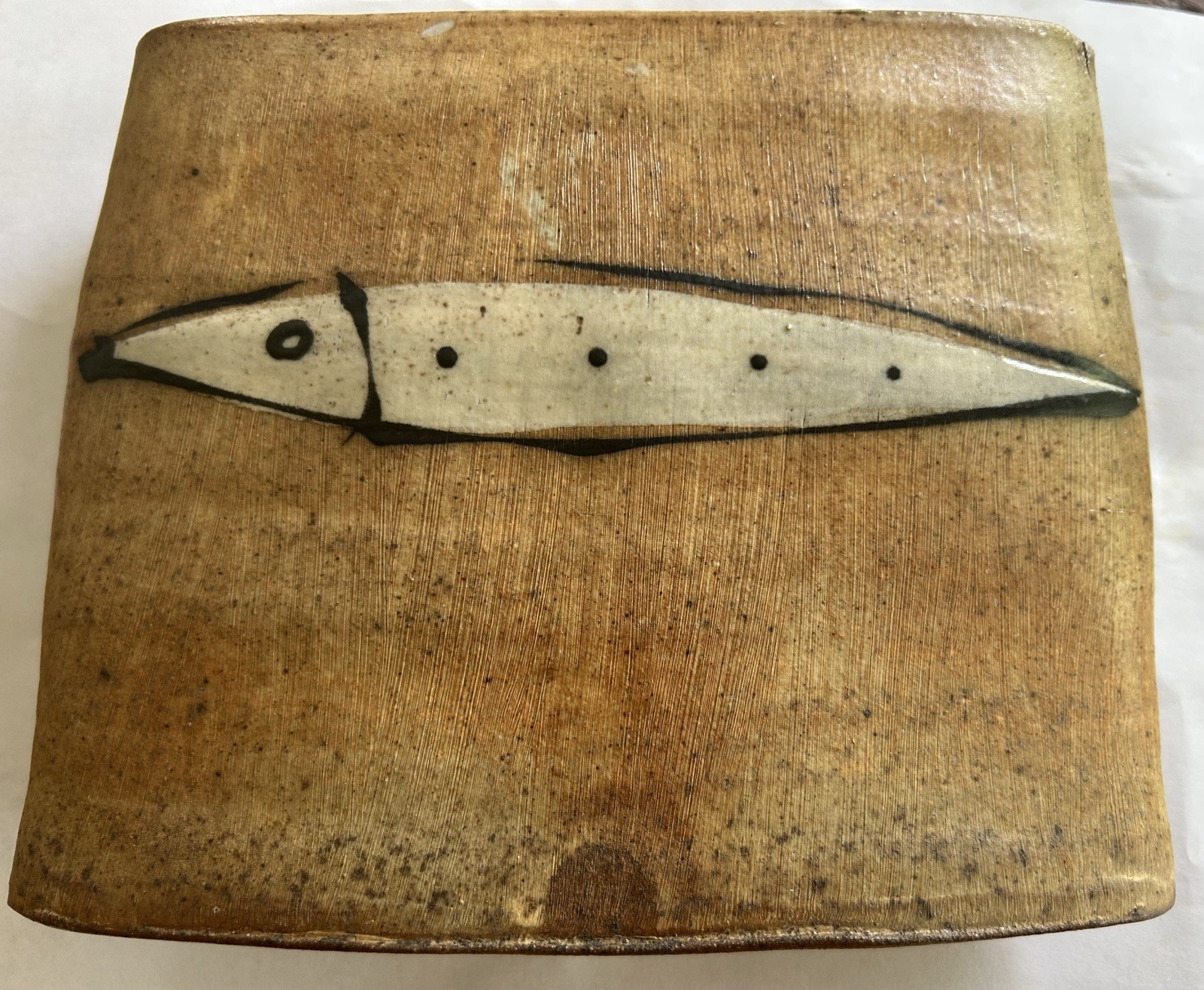 Sam Taylor Pottery Ceramic Narrow Oval Vase / Vessel Fish On Both Sides