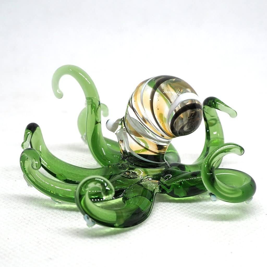 Sea Octopus Glass Figurine Ornament Decor Gift Miniature Hand Blown Green Coasta