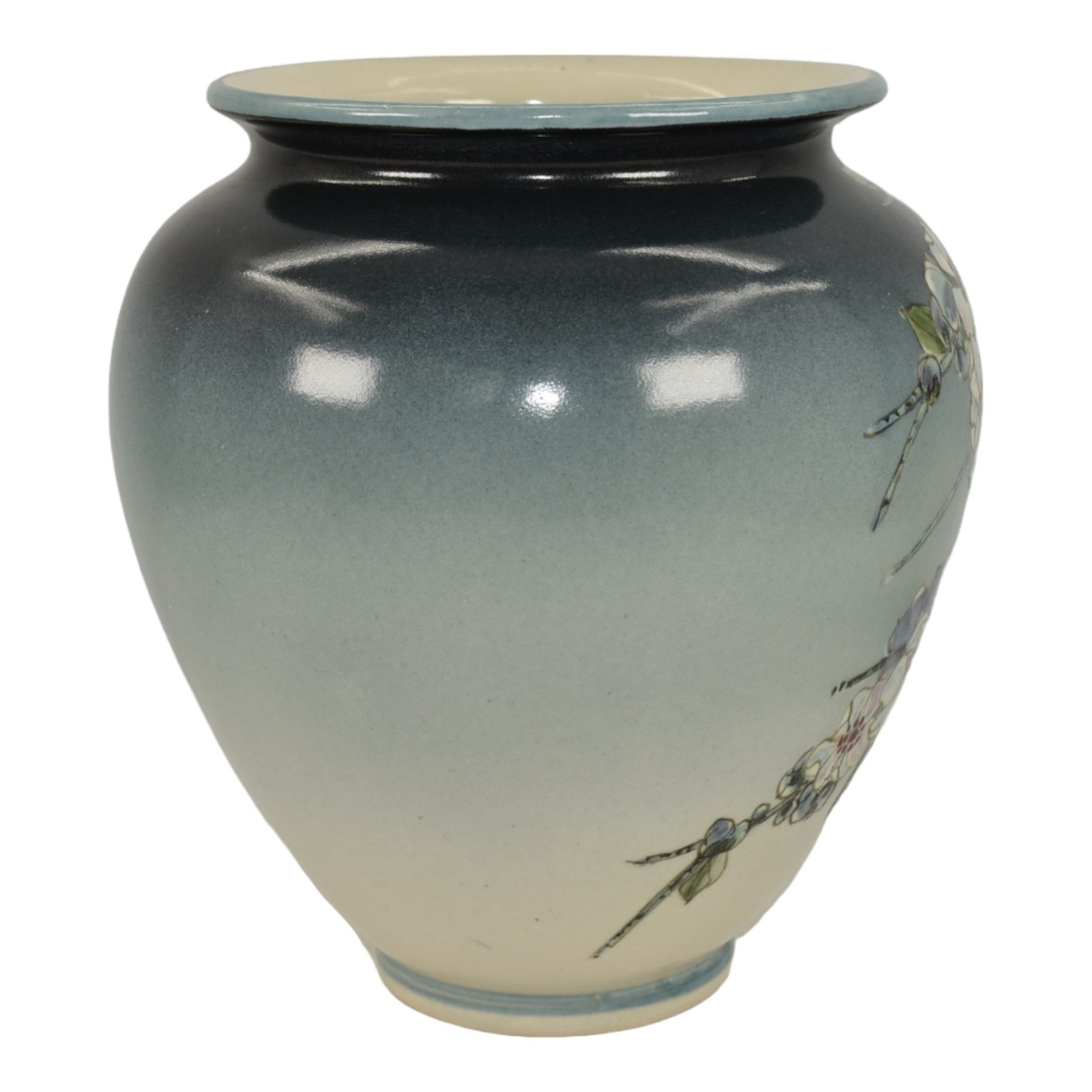 Santa Barbara Ceramic Design 1984 Pottery Hand Painted Floral Blue Vase Ba Han