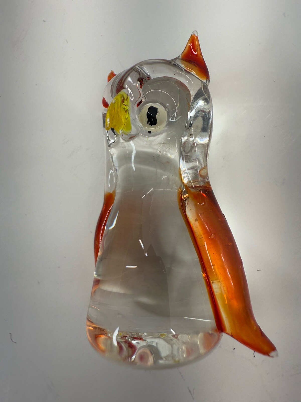 Art Hand Blown Orange And Yellow Glass Owls Figurine Set Of 2