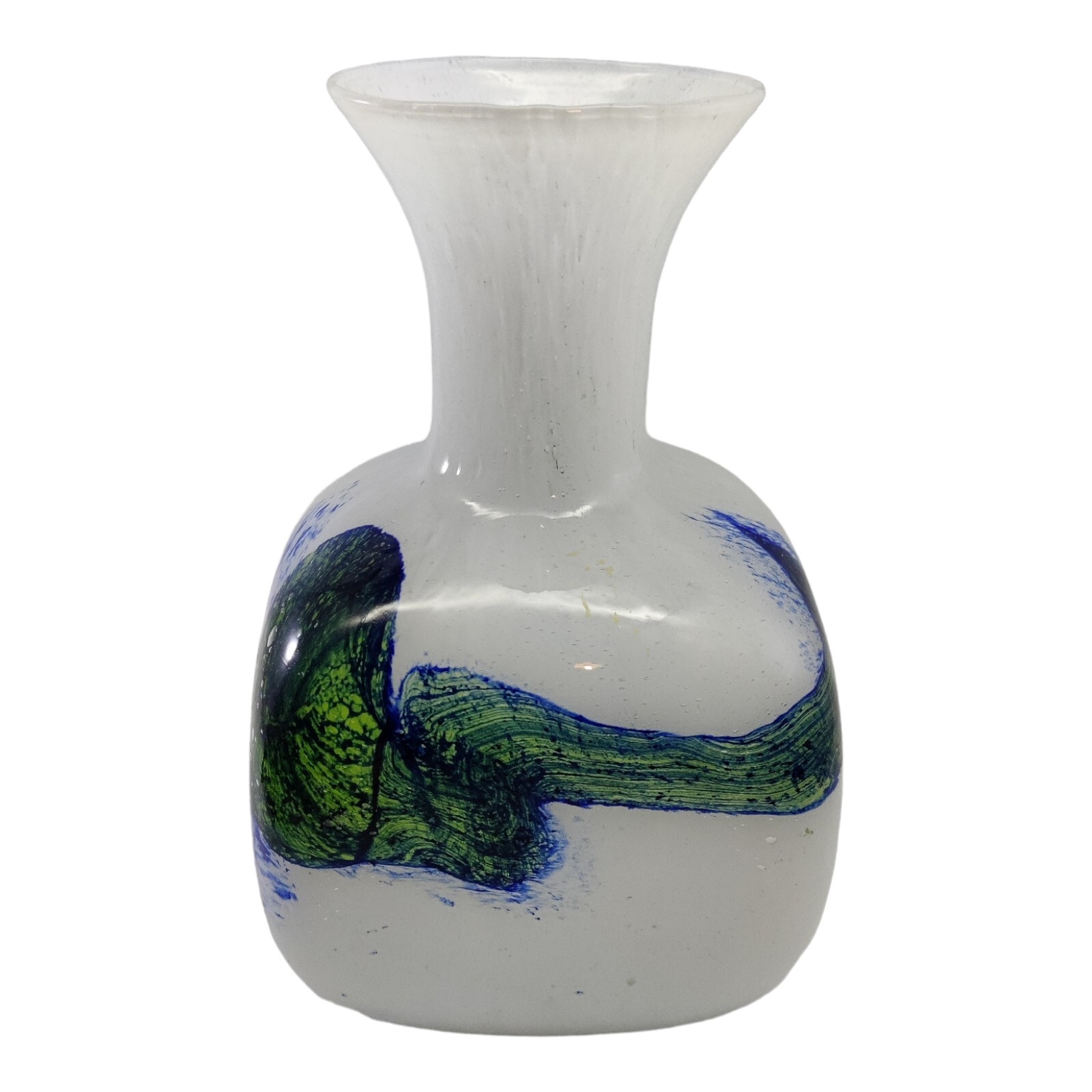 White Case Spatter Glass Abstract Vase Art Glass Peacock Inspired Colors