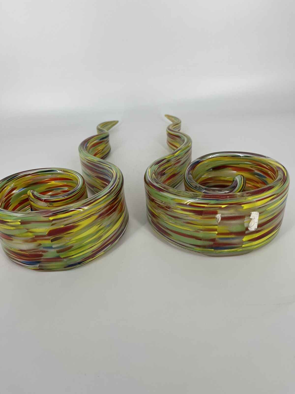 Murano Style Multi Colored Twisted Wavy Abstract Art Glass 16” Spiral Figurine