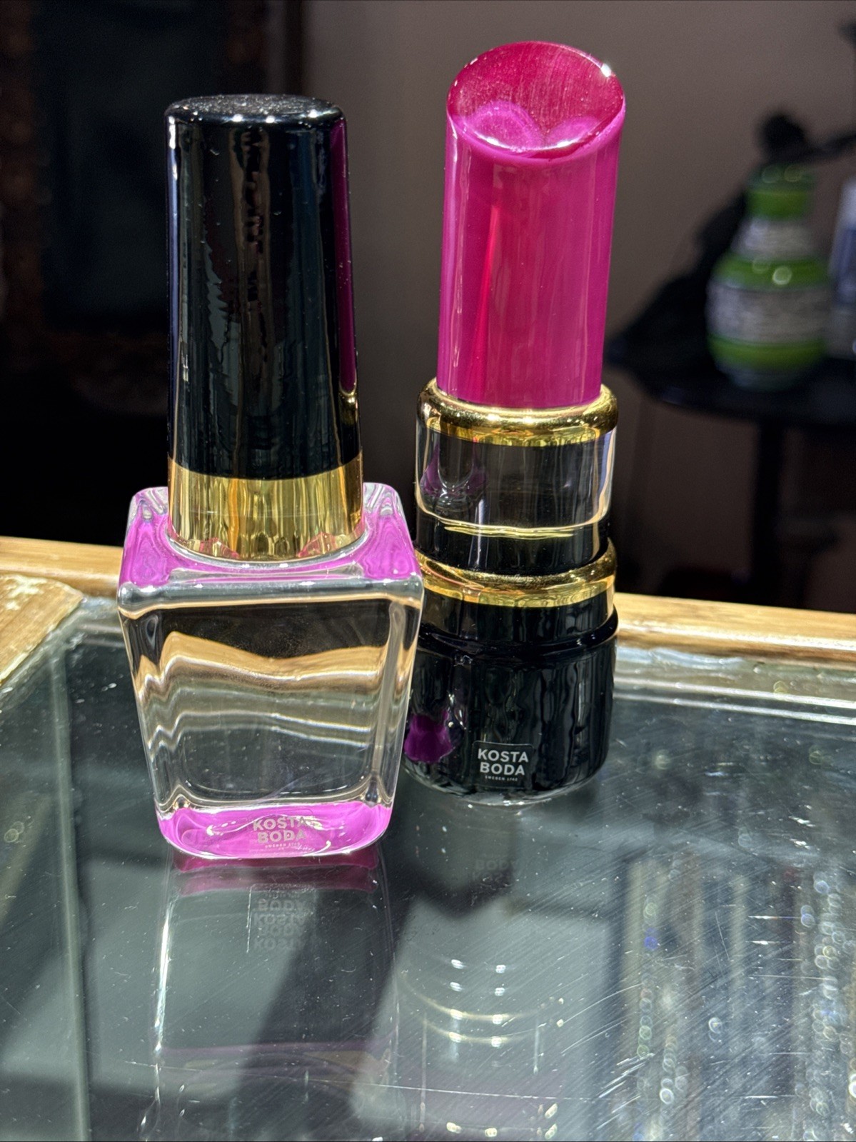 KOSTA BODA SWEDEN SET Pink Lipstick Perfume Sculpture Art Glass Asa Jungnelius