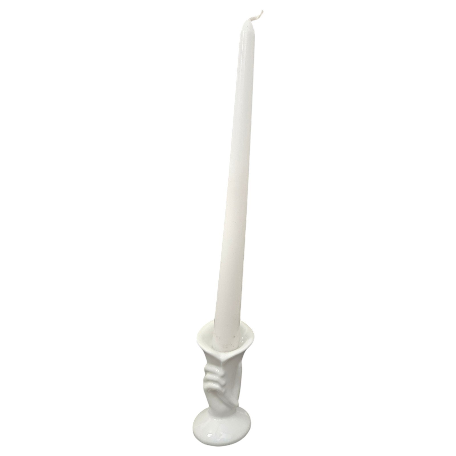 Hand Cornucopia Candle Holder Pair Vase White Porcelain Glass Vtg Art Deco Style