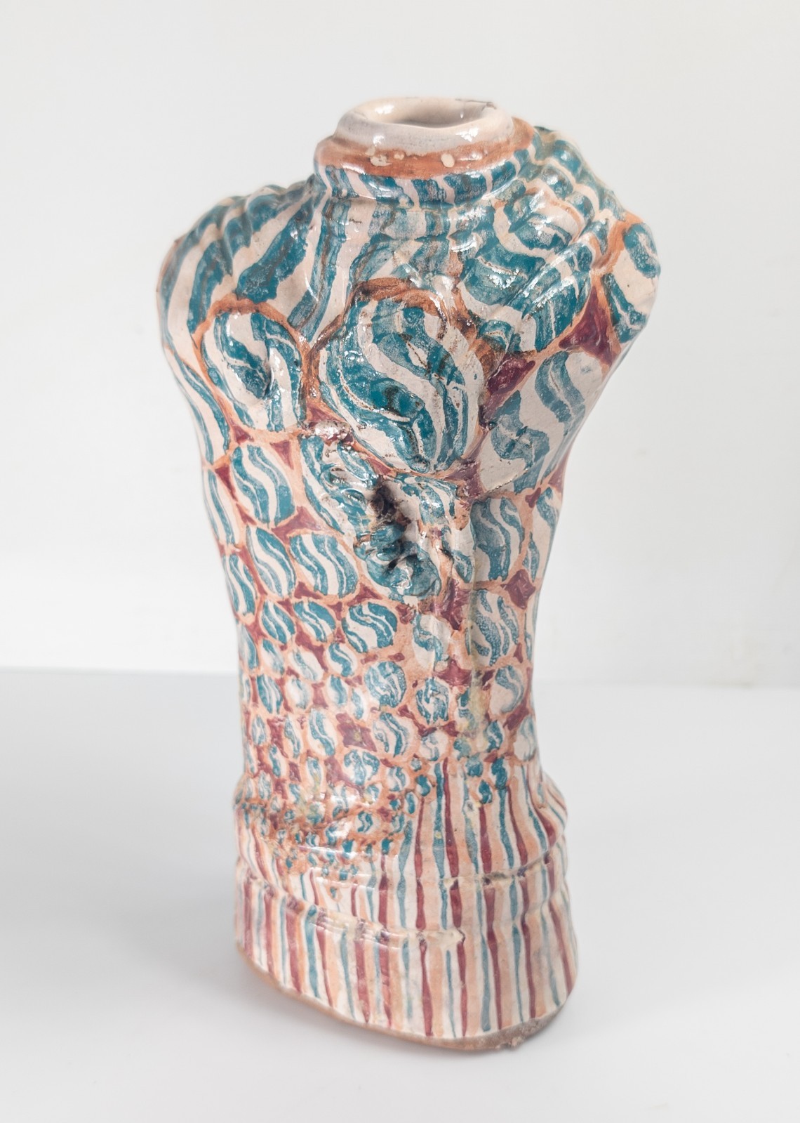 Mid-Century Modern Contemporary Art Pottery Colorful Redware Vase Torso