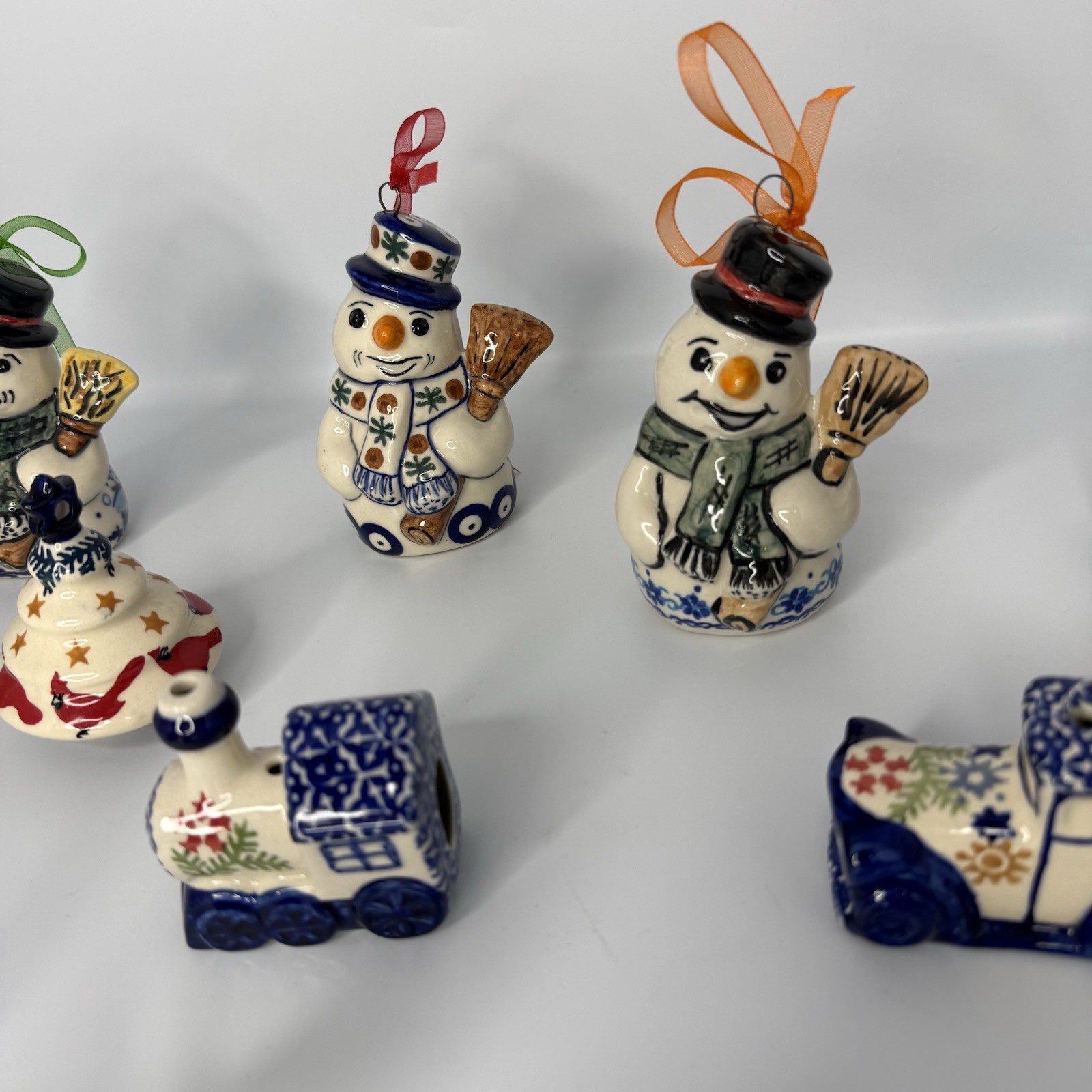 Boleslawiec Polish Pottery Christmas Ornaments Cow,Blue Rose Snowman,Vena READ