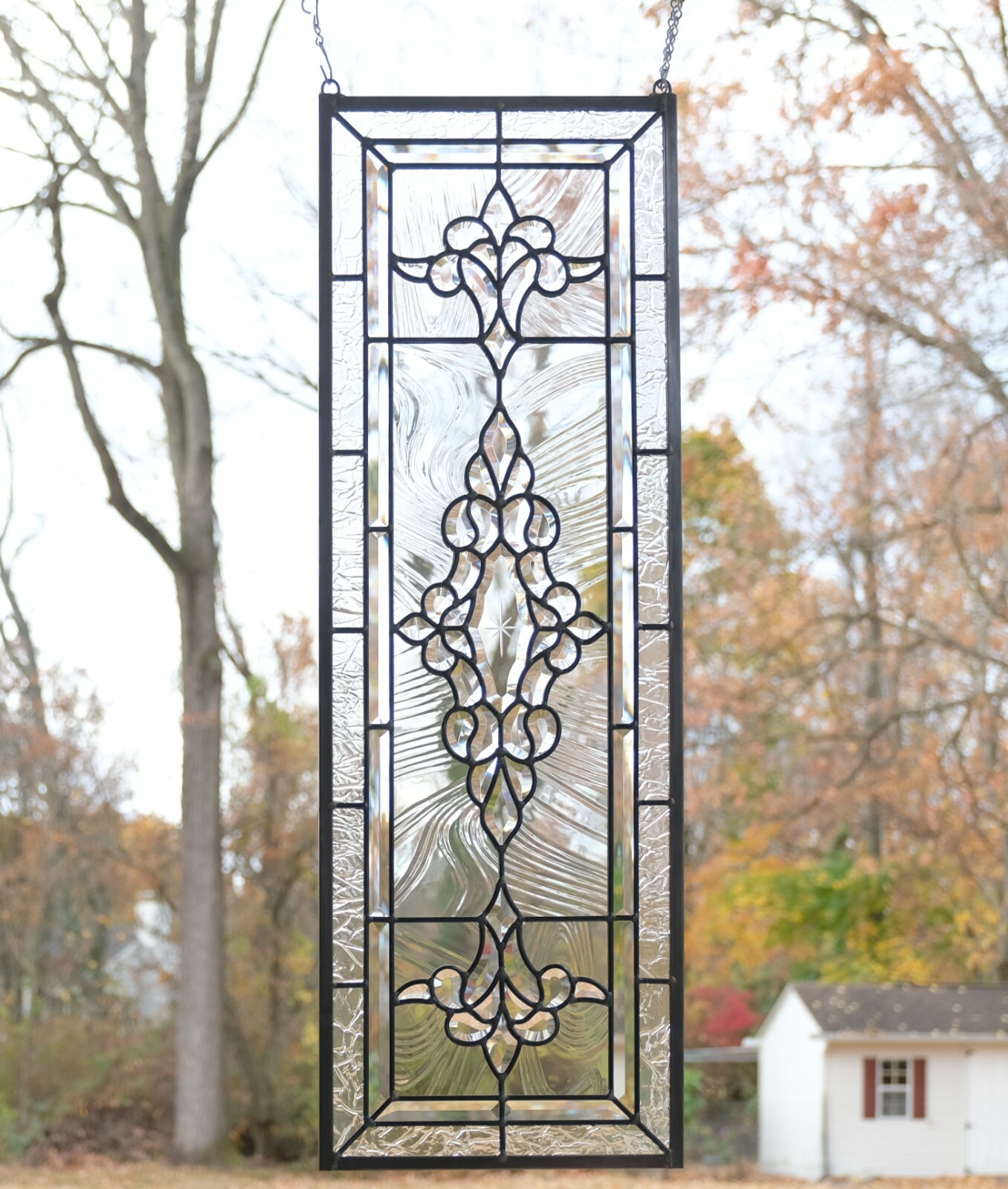 12″ x 36″ Stunning Handcrafted All Clear stained glass Beveled window panel