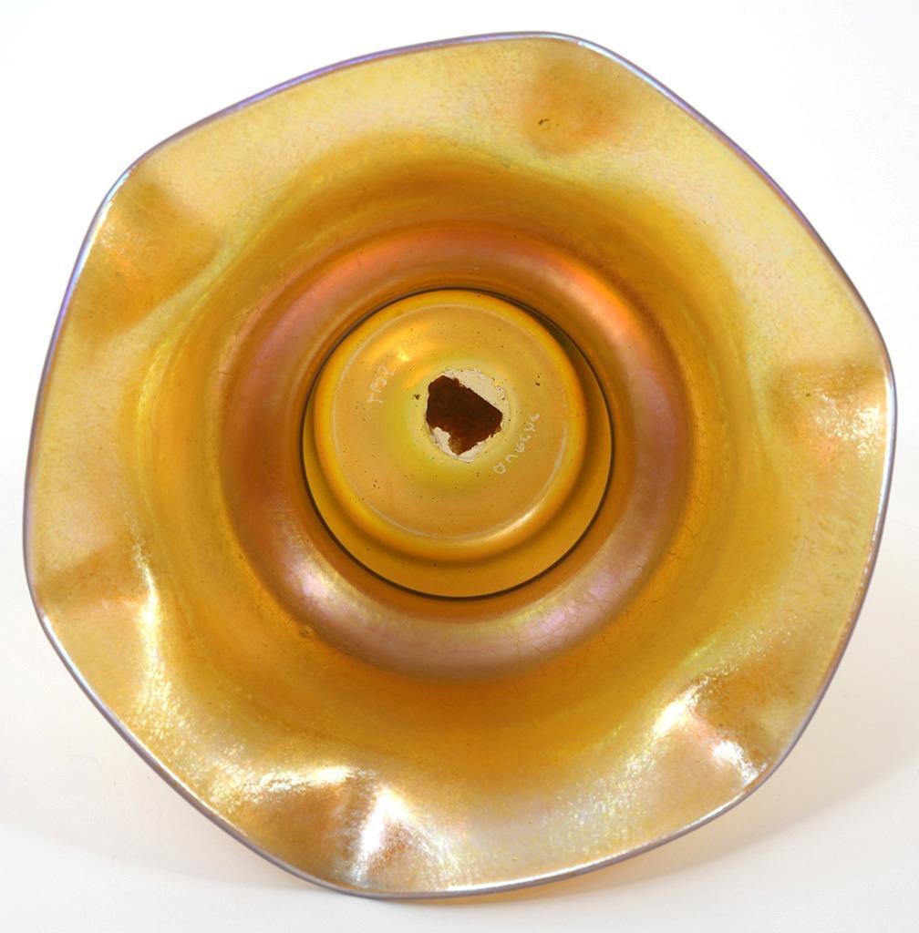 Steuben Aurene Iridescent Gold Ruffled Vase 2635, 5″ wide by 3 1/2″ Tall