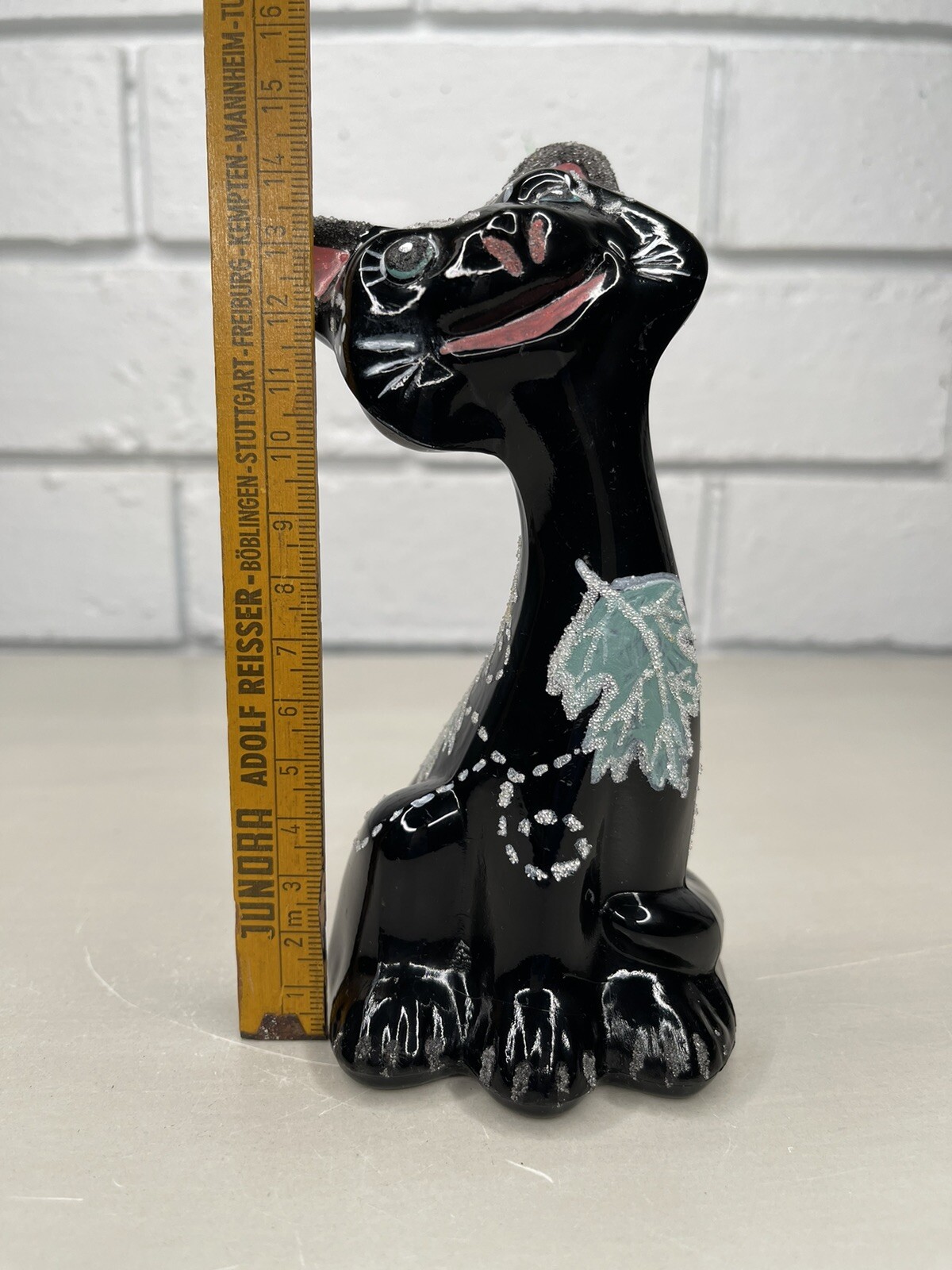 Fenton FAGCA Glass Black Happy Cat Fall Autumn Leaf Hand Painted Marilyn Wagner