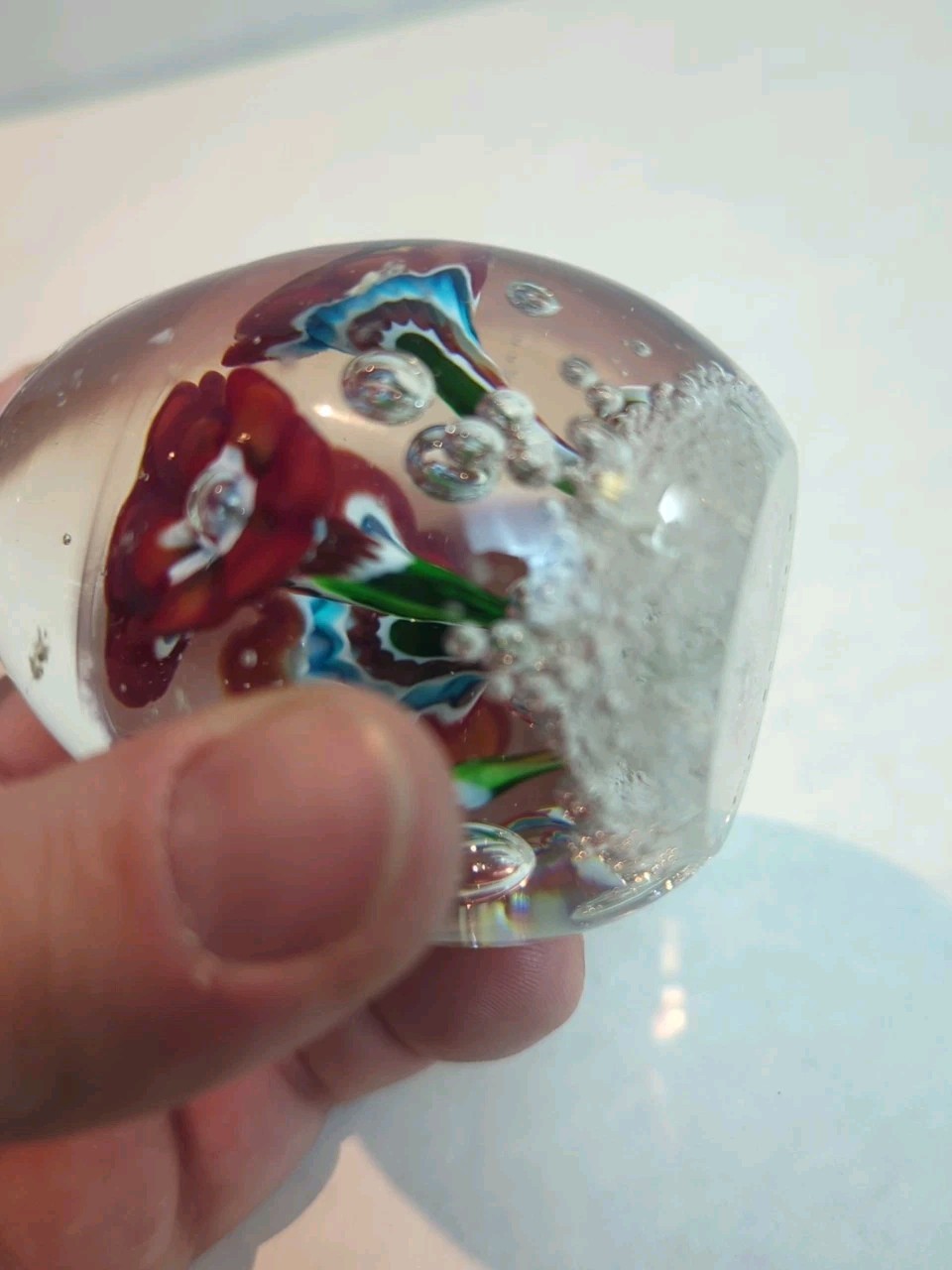 MURANO Glass PAPERWEIGHT EGG LAMPWORK FLOWERS Bubble’s Original Sticker Italy