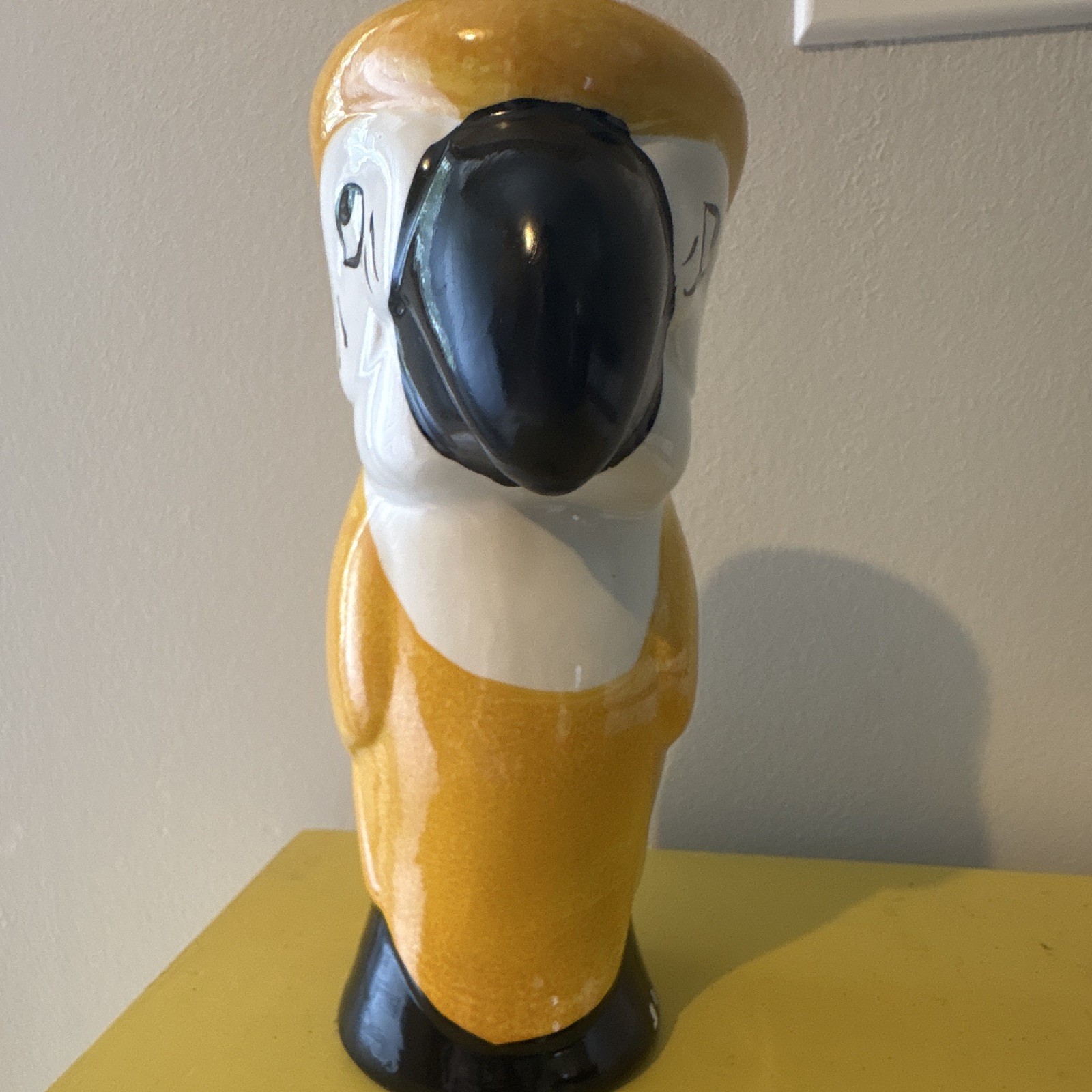 Yellow Parrot Macaw bird Vase Ceramic Mug Cup Tropical Decor 8 inches