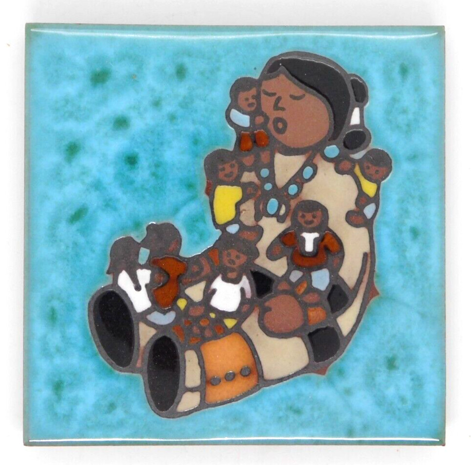 Tile Teissedre Southwest Storyteller Native American Blue BG Italian 4×4 In