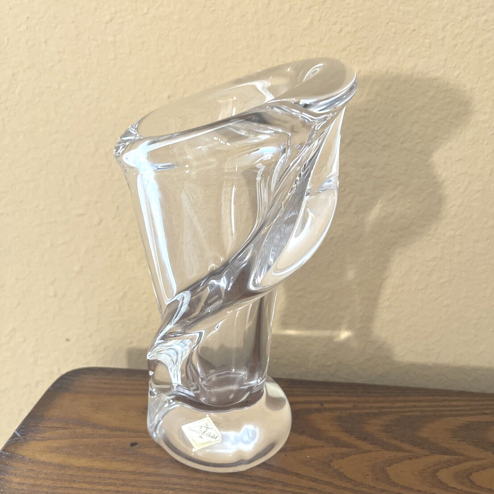 STUNNING~CRYSTAL CRISTALLERIES DE VANNES LE CHATEL ART GLASS MARKED VASE 7.25″T