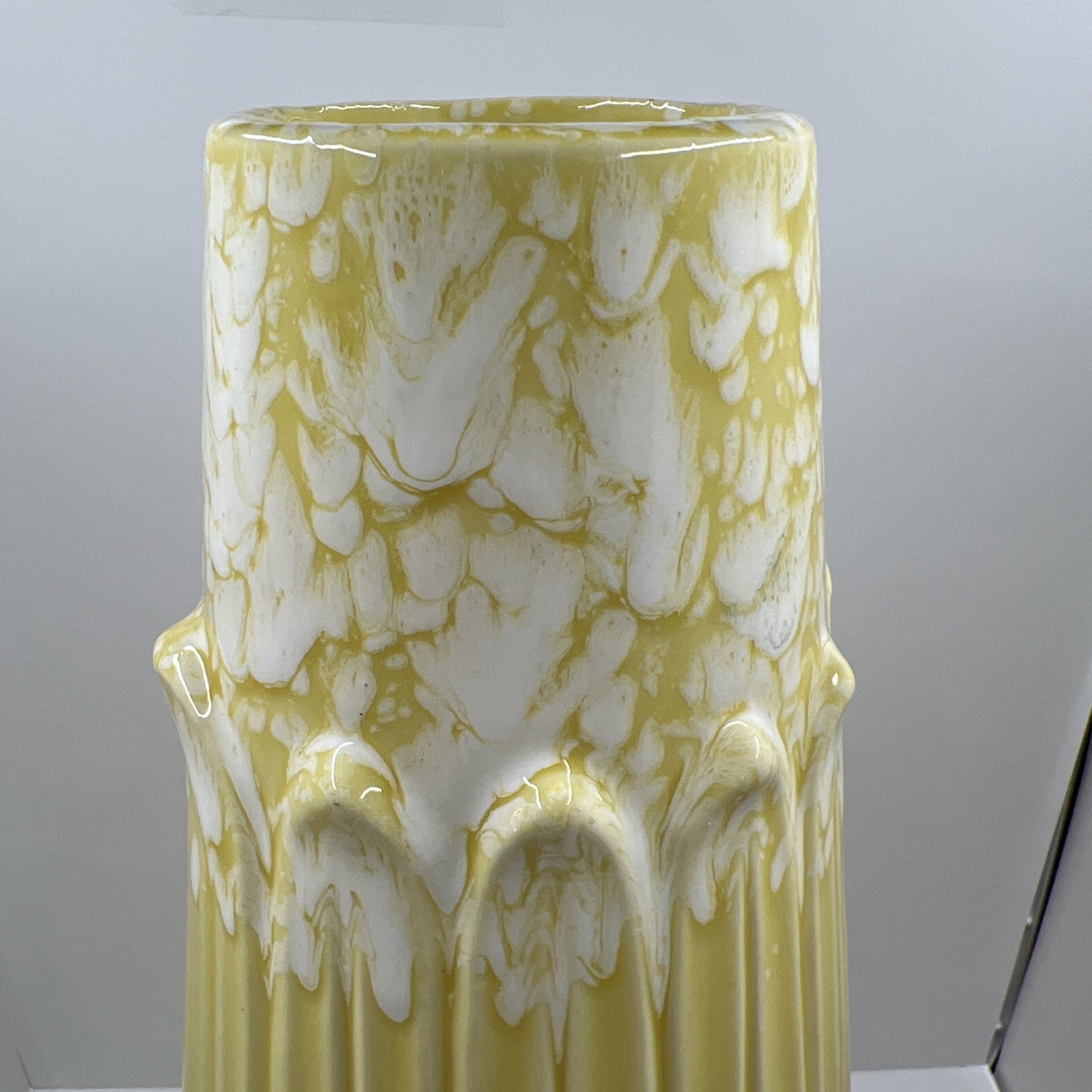 Mid-century Retro 12 1/2 “ drip glaze vase ceramic art pottery Yellow White