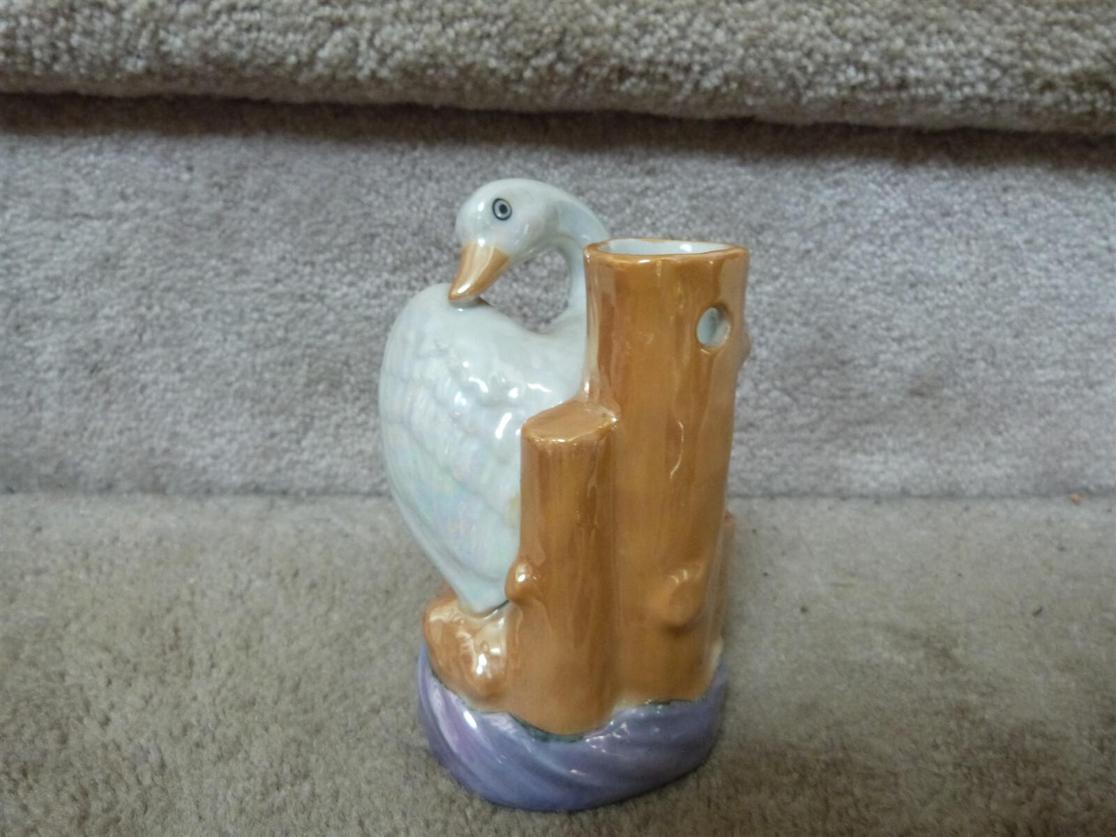 VINTAGE Hand Painted Lusterware Swan Goose Flower Vase Wall Pocket JAPAN 5″