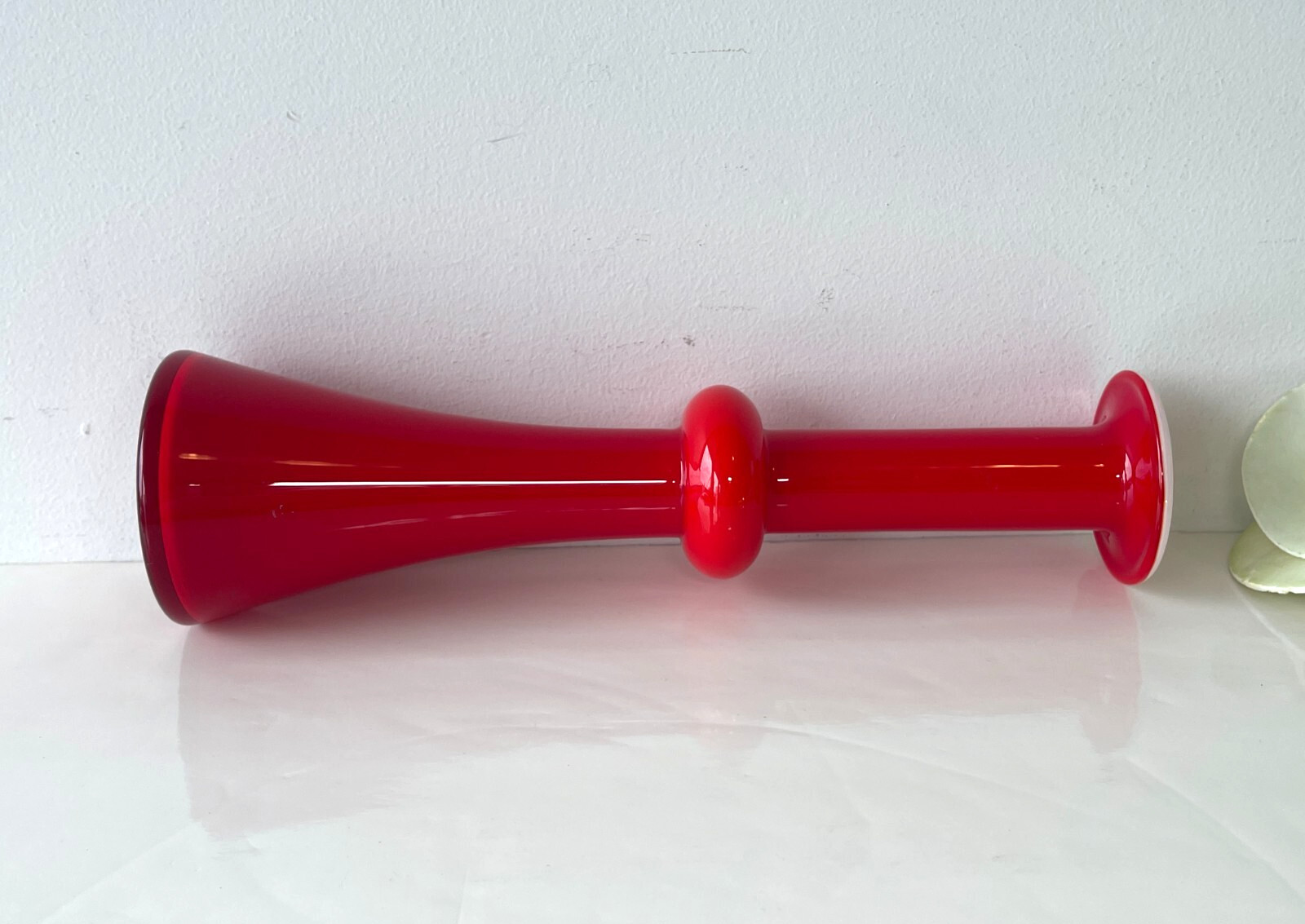 26cm Kastrup – Holmegaard Red Cased Glass Carnaby Vase by Per Lutken – Denmark