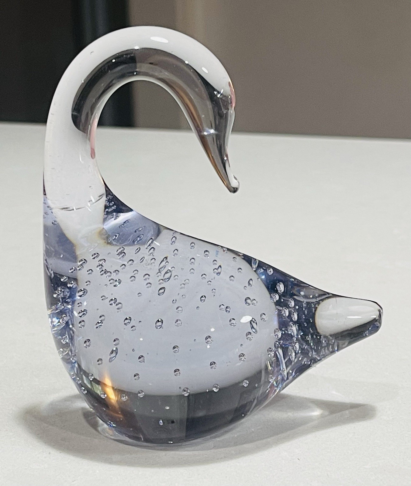 Vintage Glass Crystal Swan Paperweight Figurine I W Rice Irice Controlled Bubble