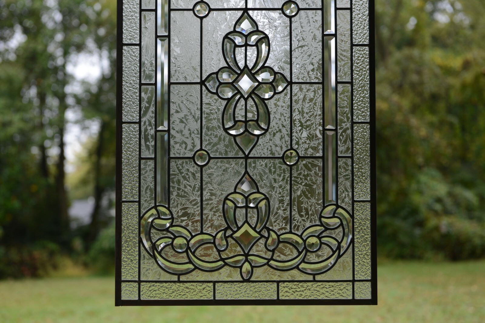 Stunning Handcrafted stained glass Clear Beveled window panel, 20″ x 34.25″