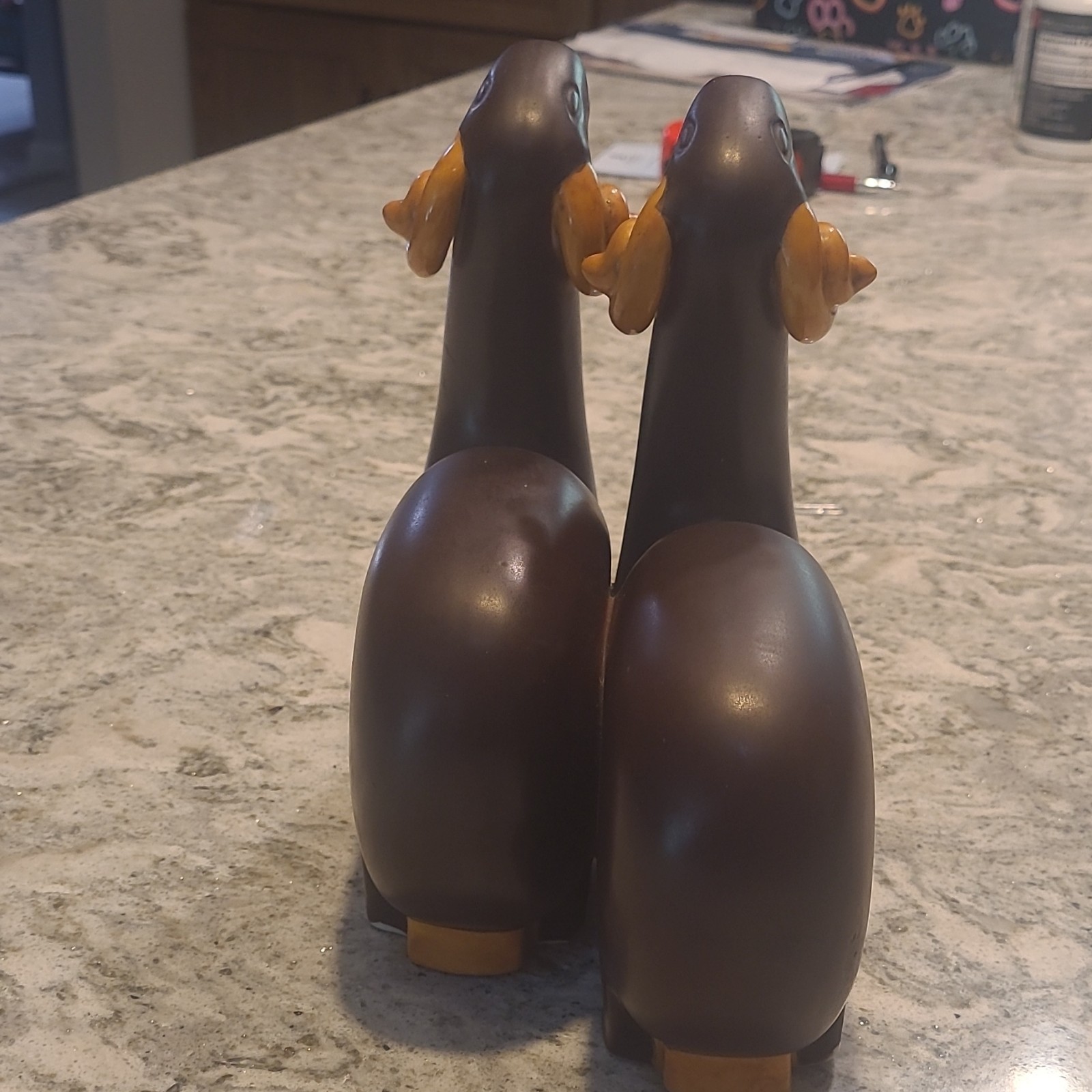 Kent Art Ware Ram Figurine Pair Ceramic Japan Matte Finish Brown/Tan