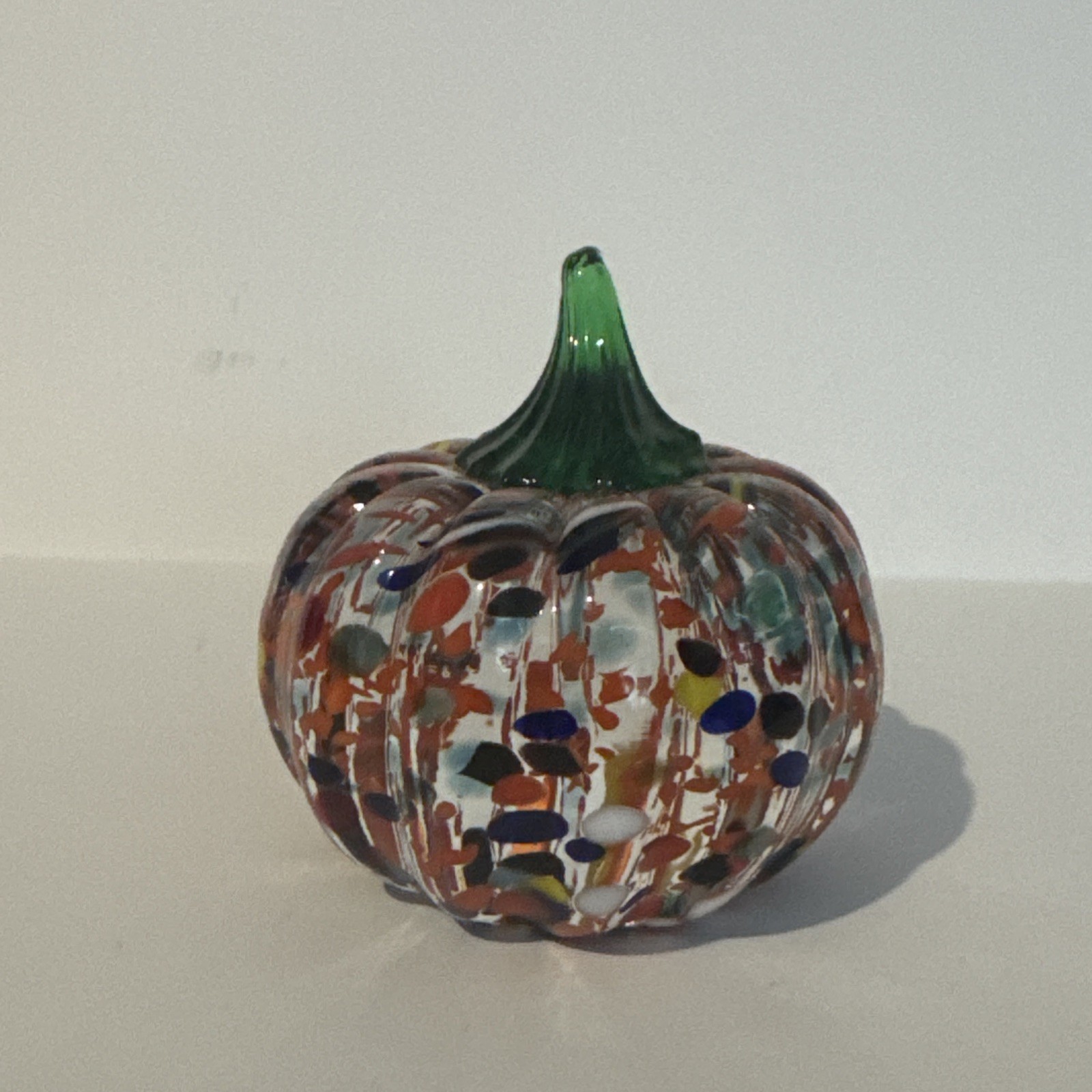 Blenko Pumpkin Paperweight Mini Multicolor Frit In Crystal Glass Applied Stem