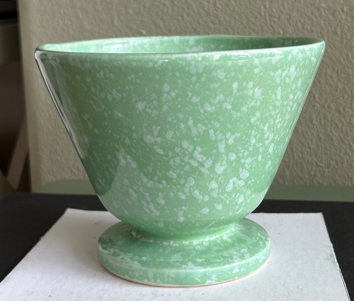 Vintage Jadeite Green Splatterware Ceramic Planter Pot Vase