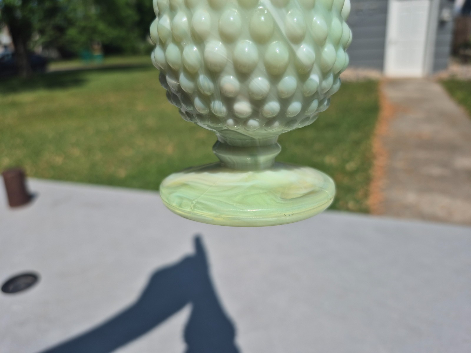 Rare Slender 15.5” – Fenton / Kanawha Hobnail Swung Vaseline Glass Vase