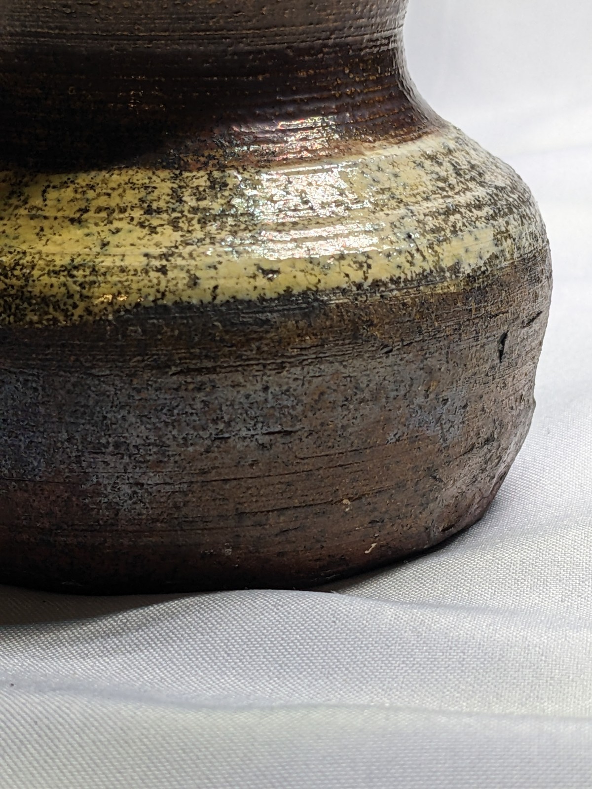 Rustic Glazed Pottery Vase, Brown Yellow Copper, Signed