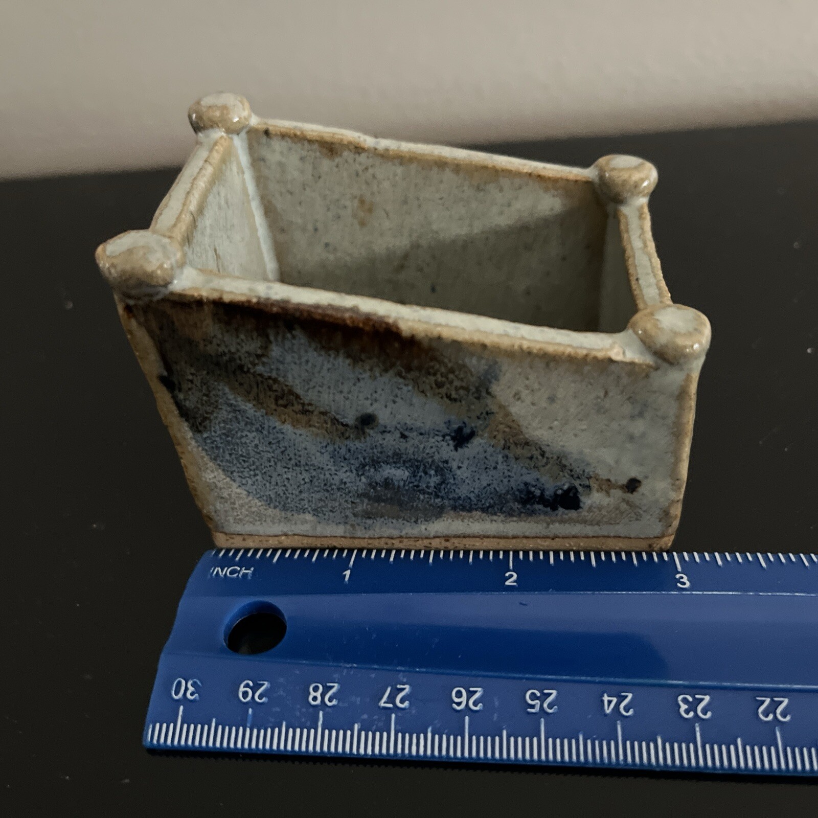 Studio Pottery Artist Signed PASHID Box Holder Hand Painted Blue Set Of 2