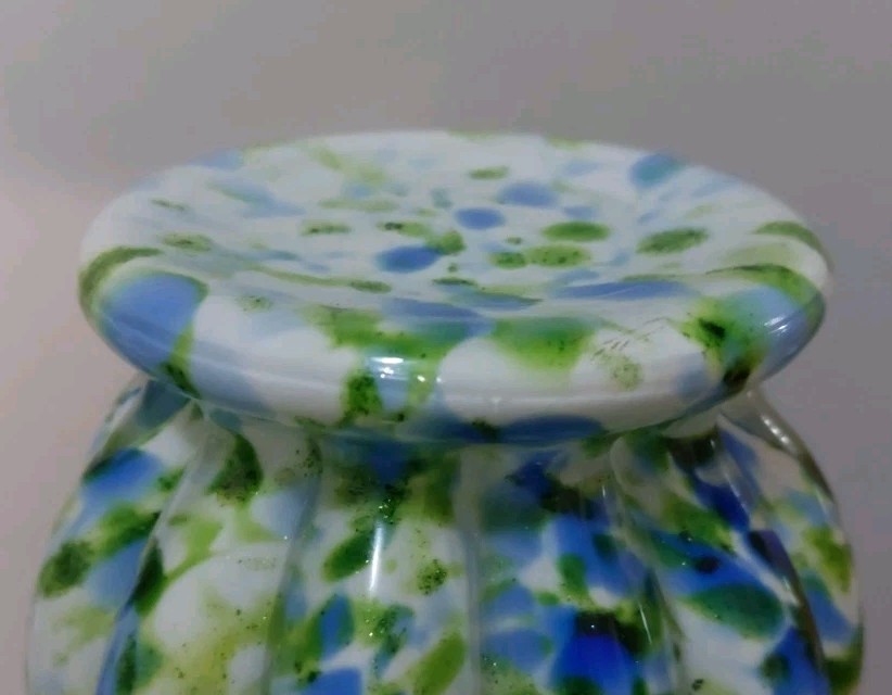 VTG FENTON VASA MURRHINA GLASS 14″ TALL VASE BLUE GREEN ADVENTURINE MINT!